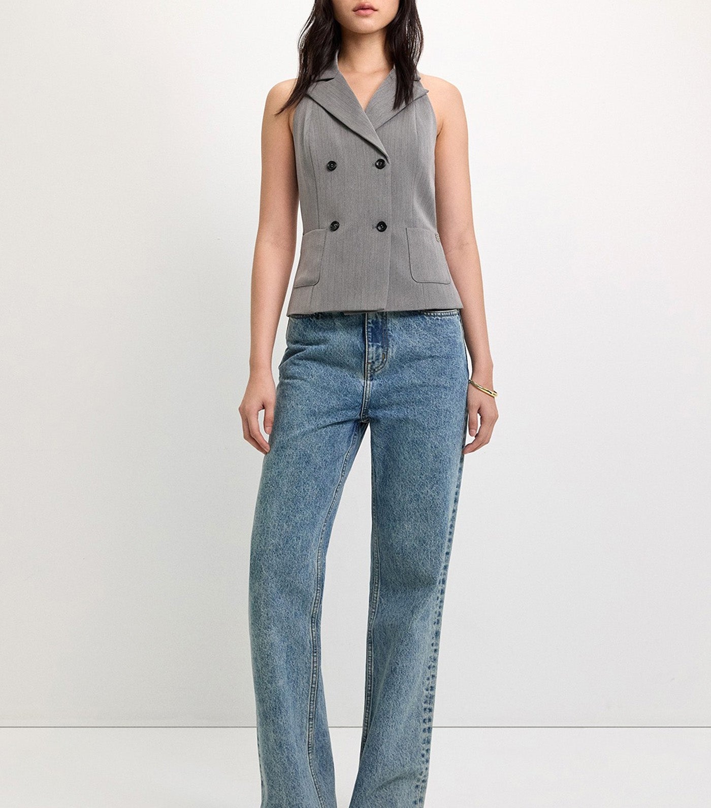 Double-Breasted Vest Mid Gray