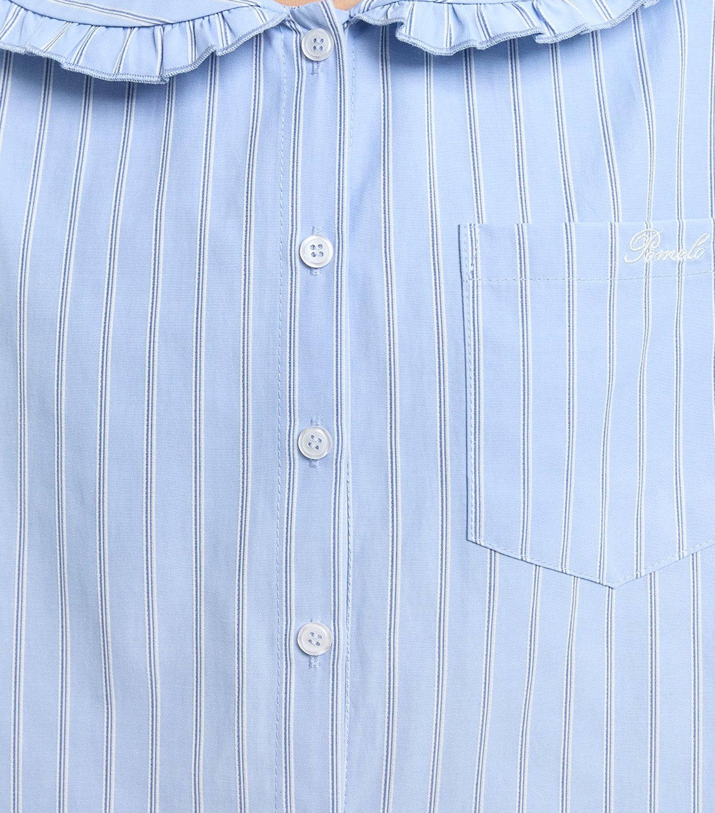 Peter Pan Collar Striped Shirt Baby Blue