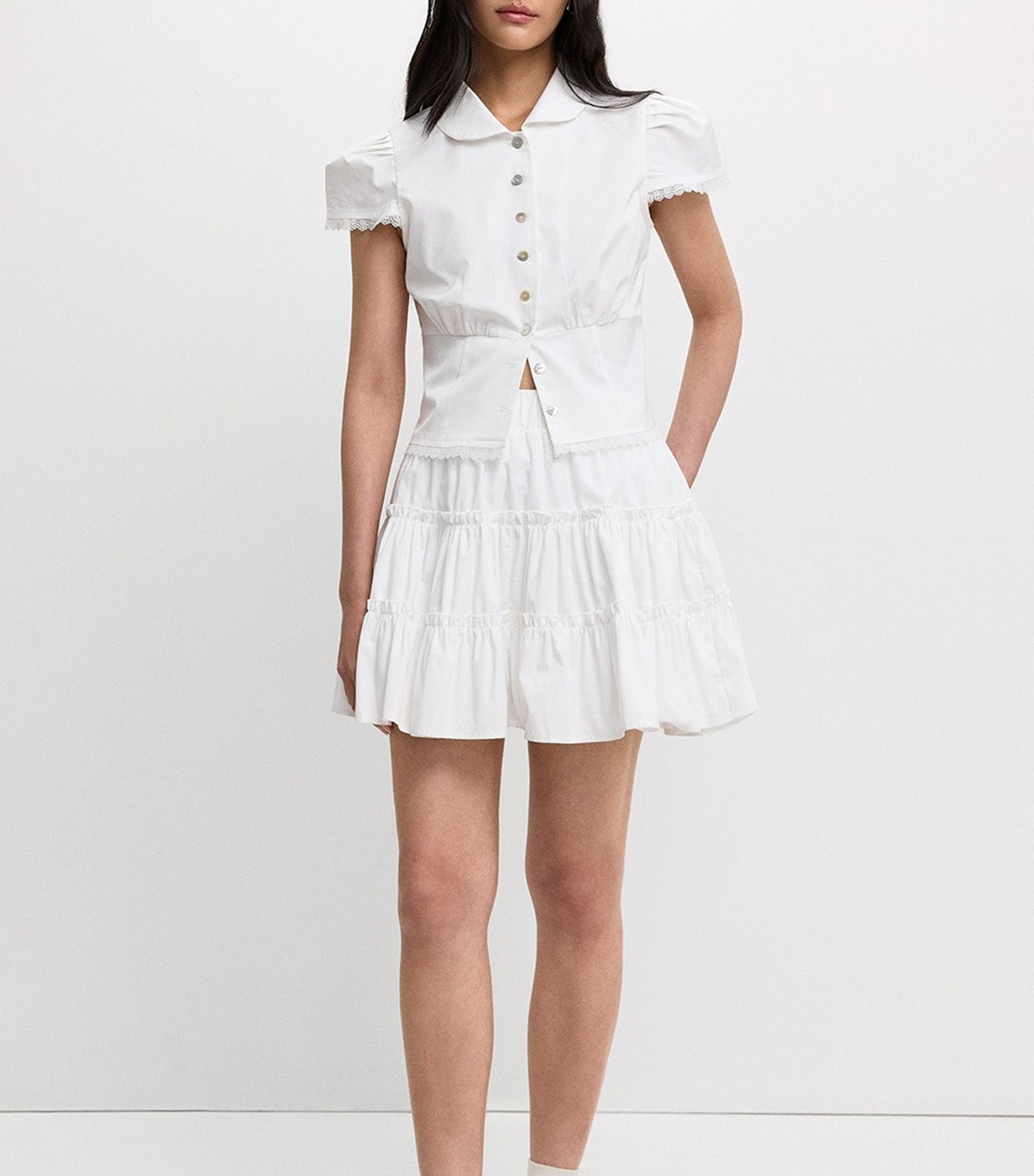 Pomelo Tiered Ruffle Skirt White