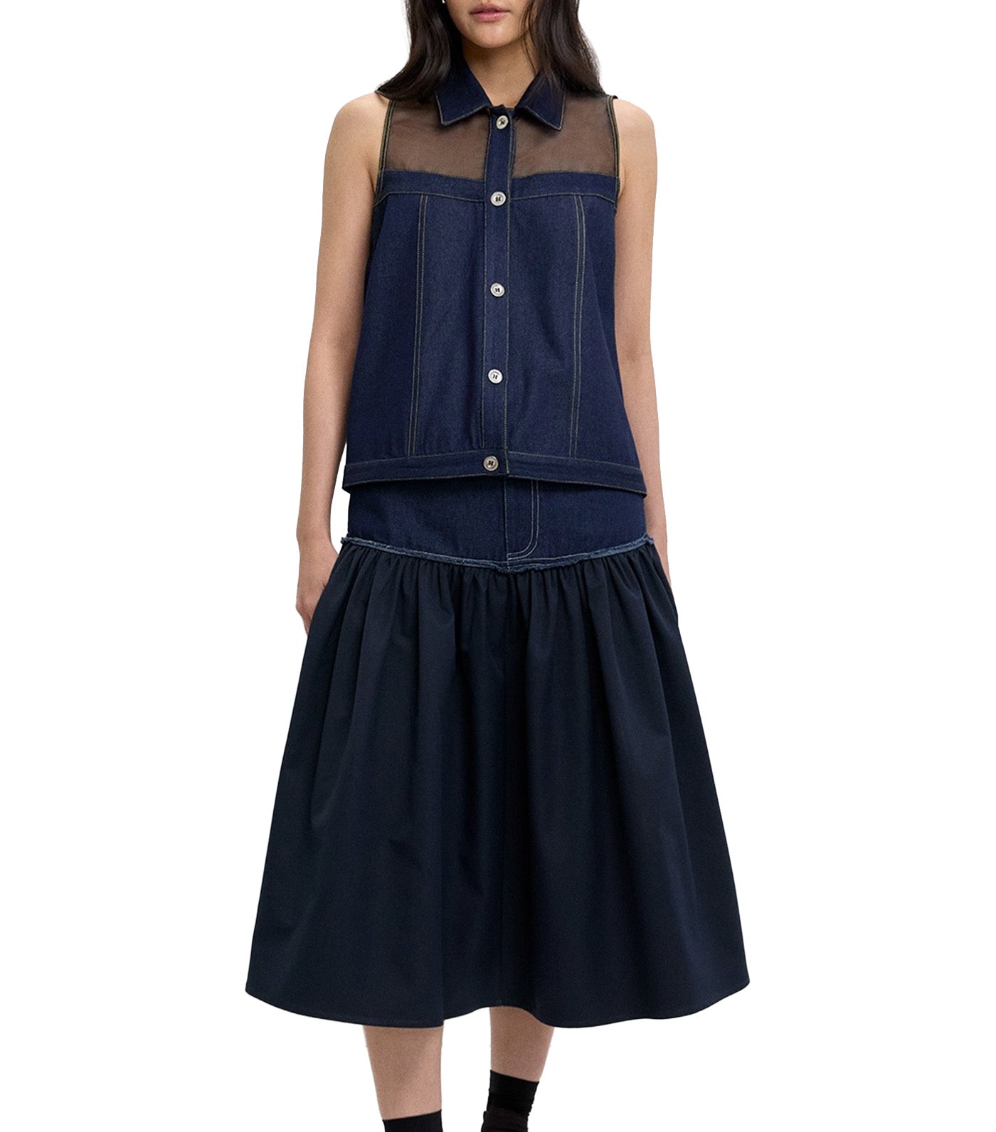 Denim Mesh Top Dark Blue