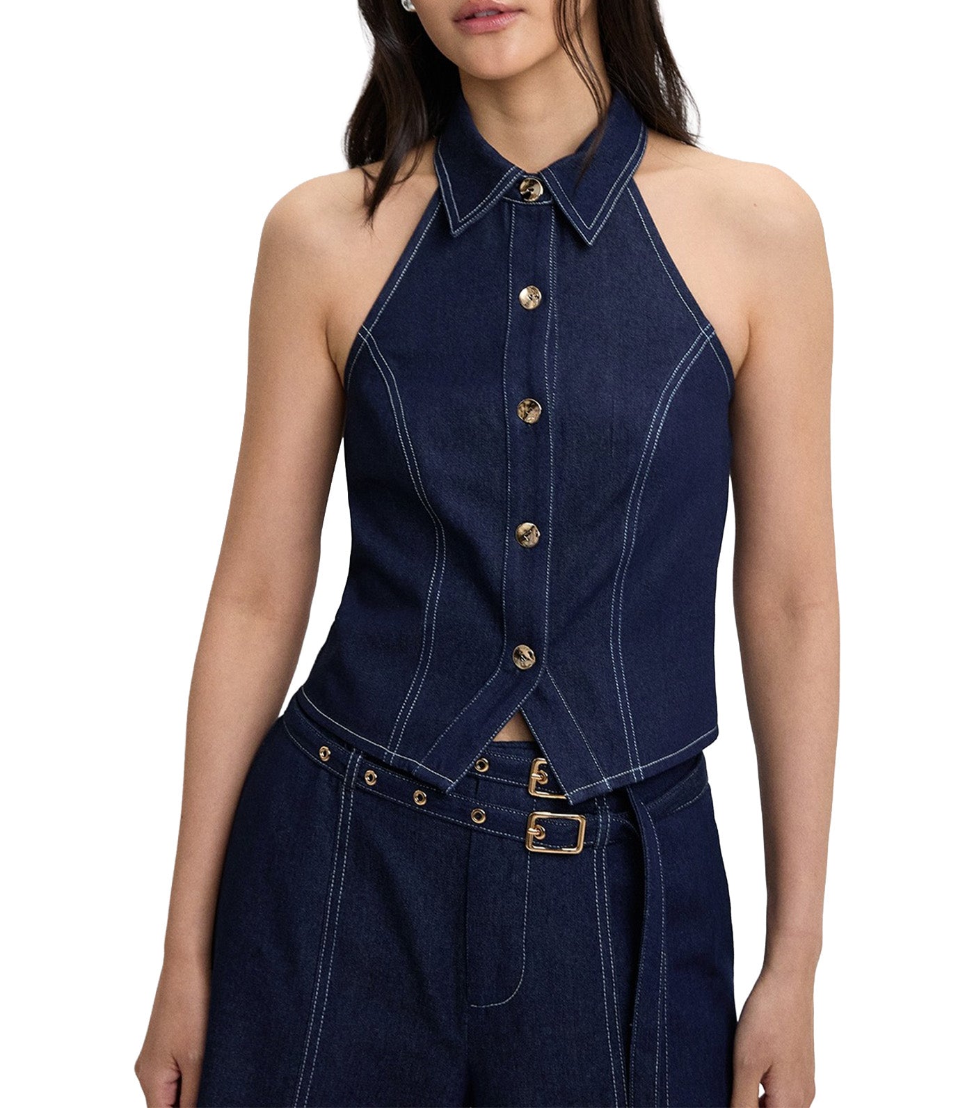 Denim Halter Top Dark Blue