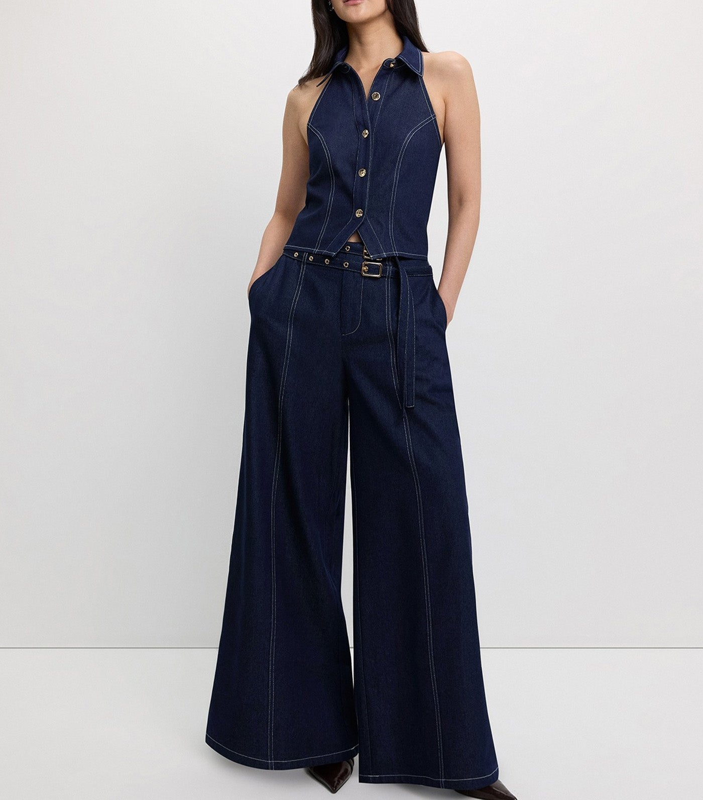 Denim Halter Top Dark Blue