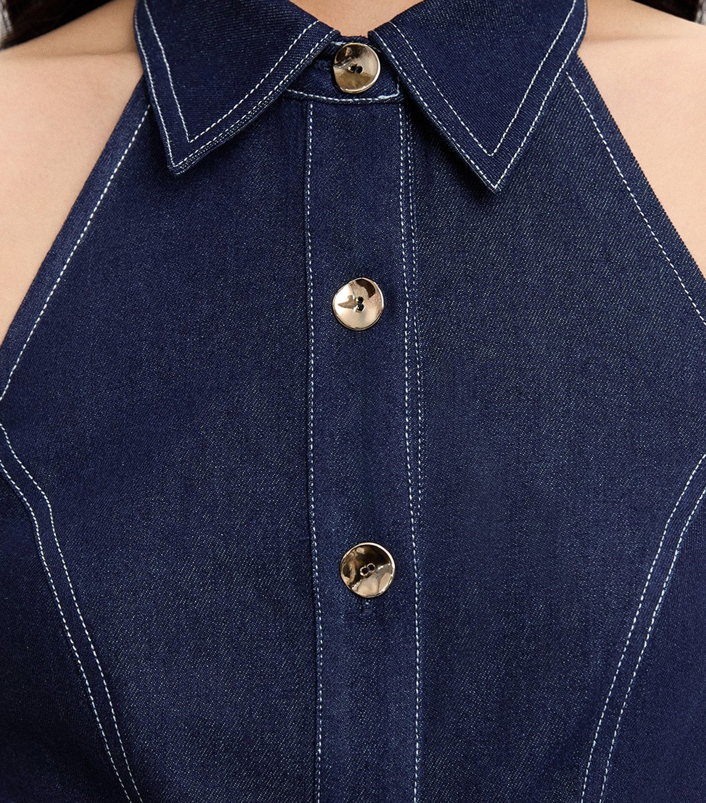Denim Halter Top Dark Blue