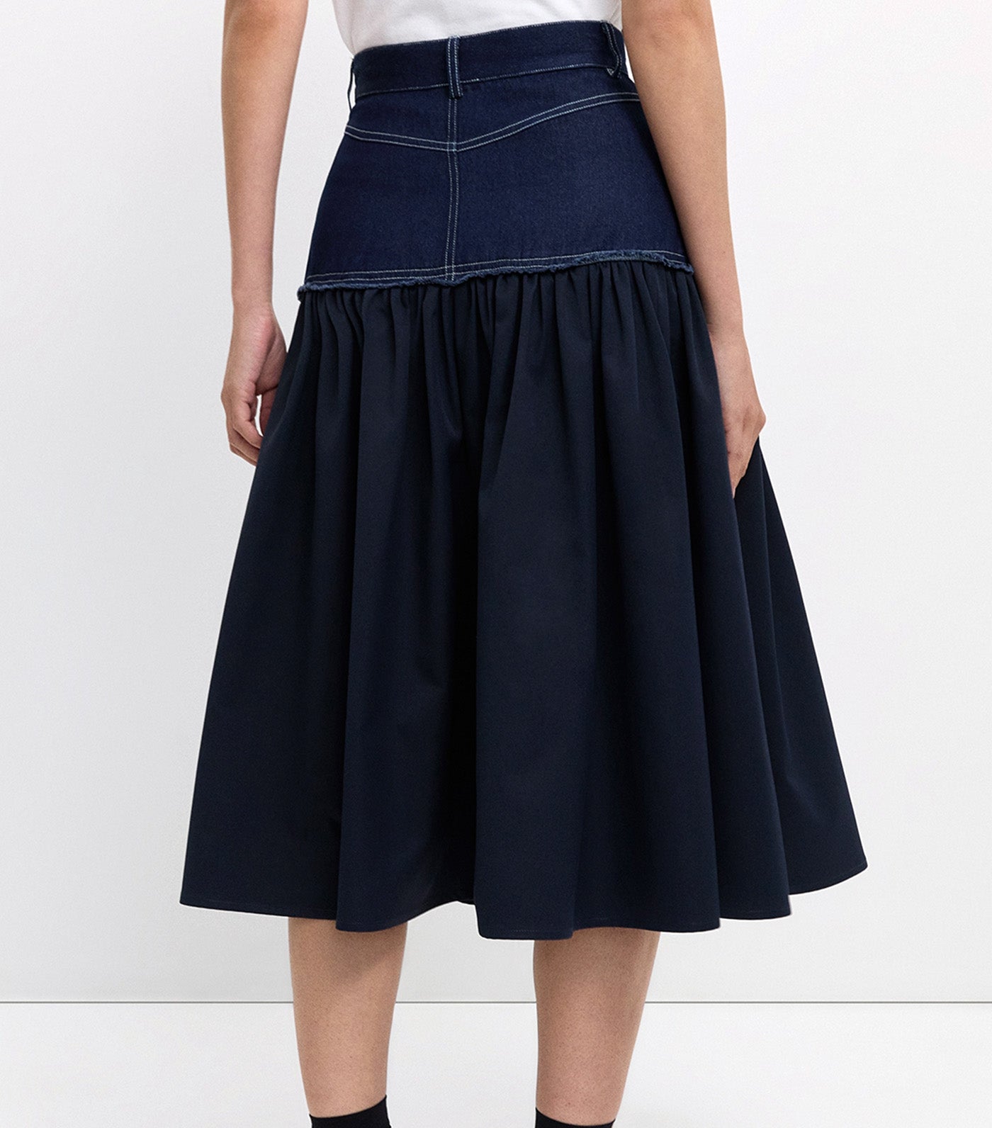 Denim Tiered Skirt Dark Blue