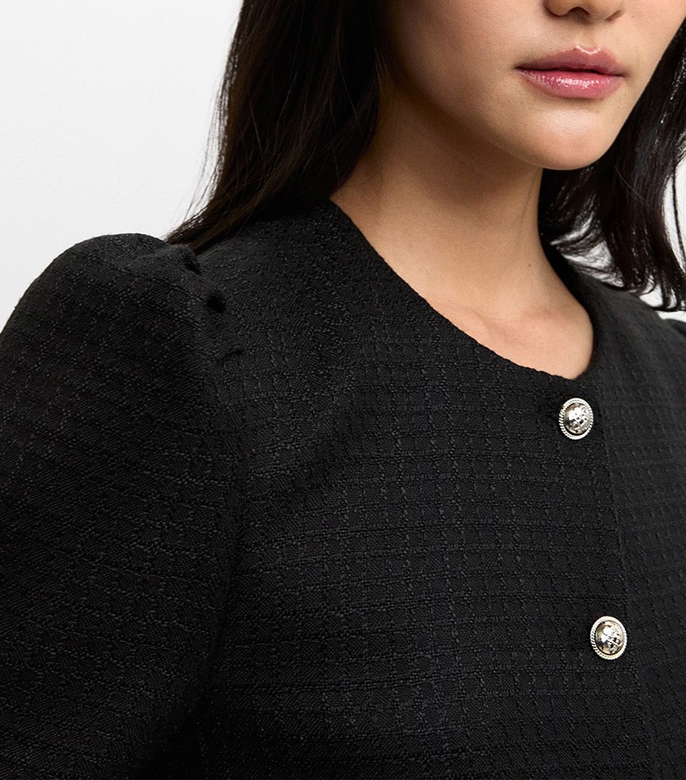 Textured Puff Sleeve Jacket Black