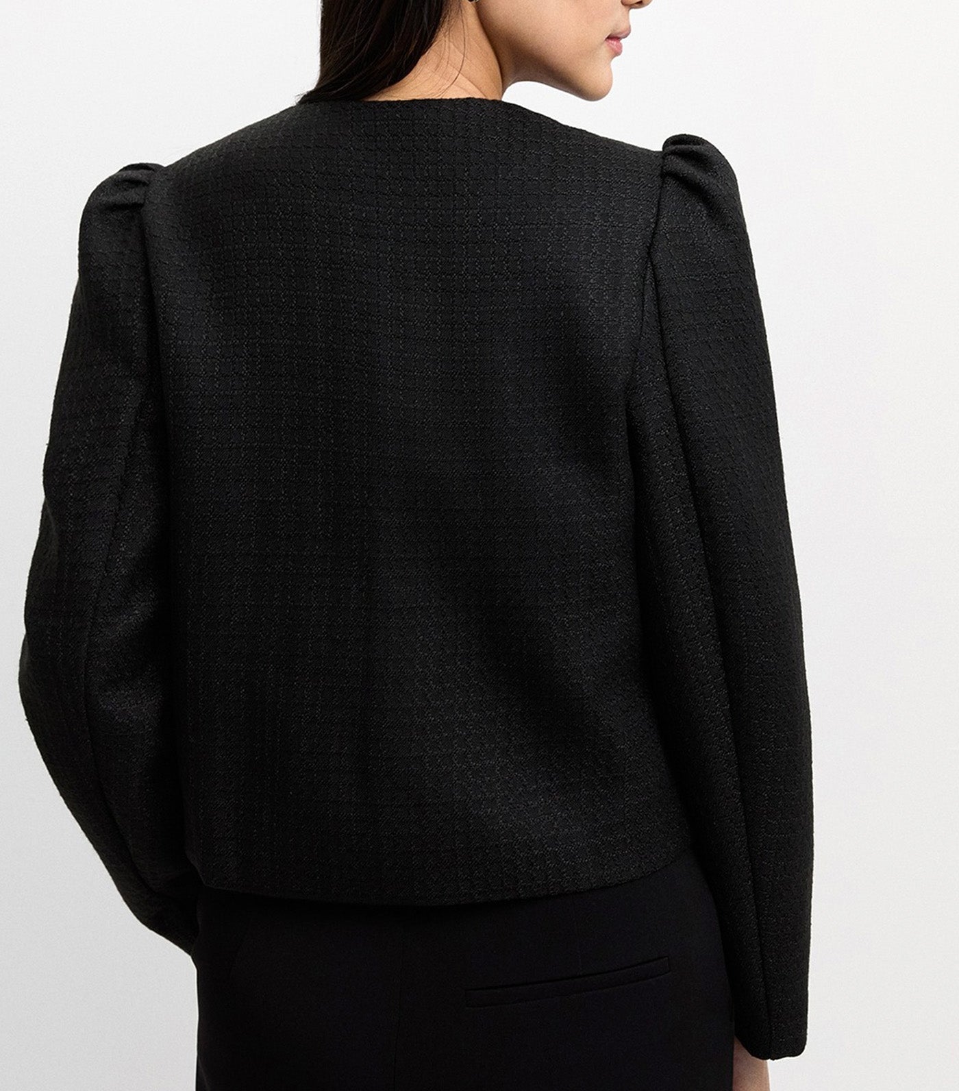 Textured Puff Sleeve Jacket Black