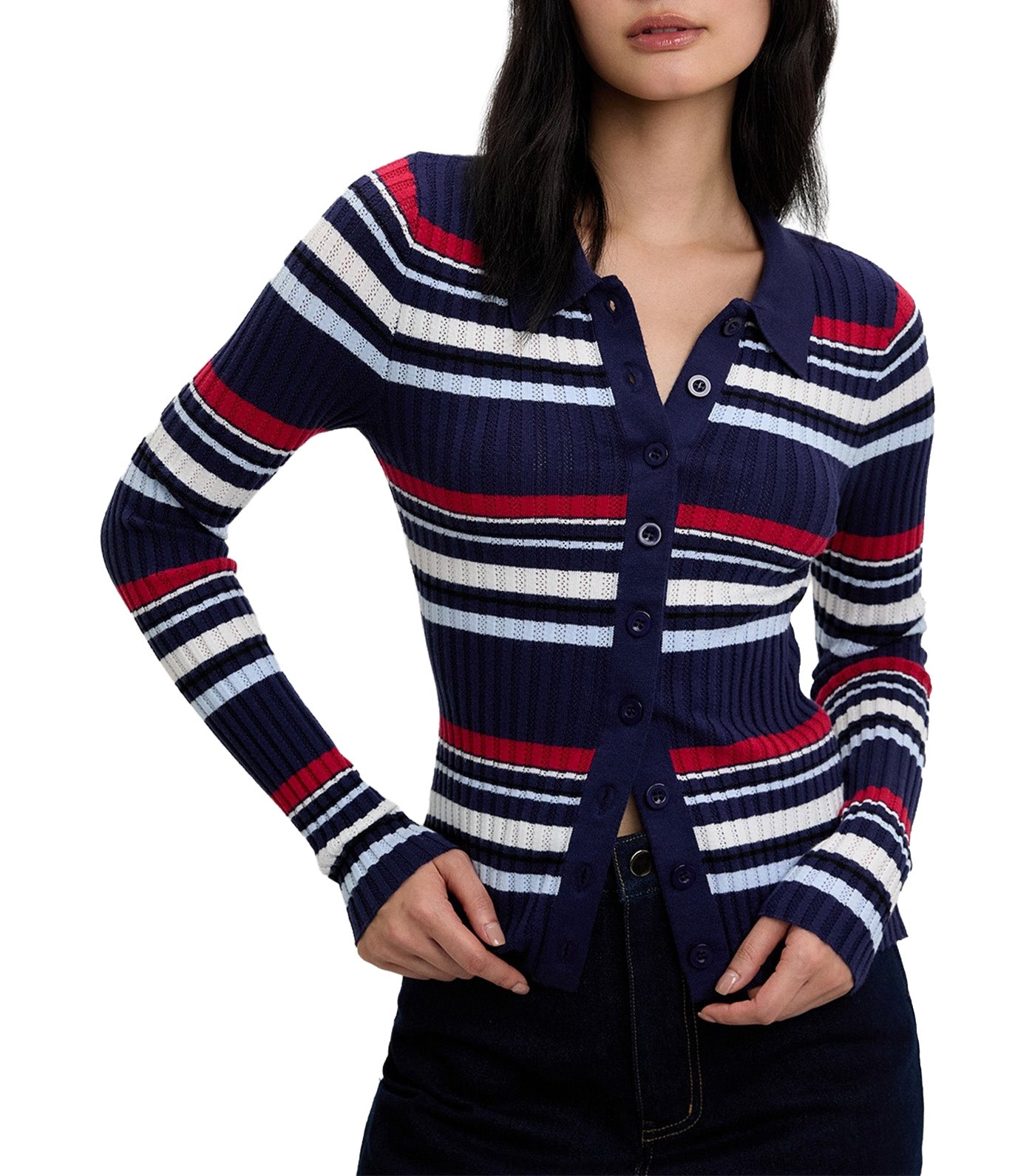 Pomelo Striped Knit Top Navy