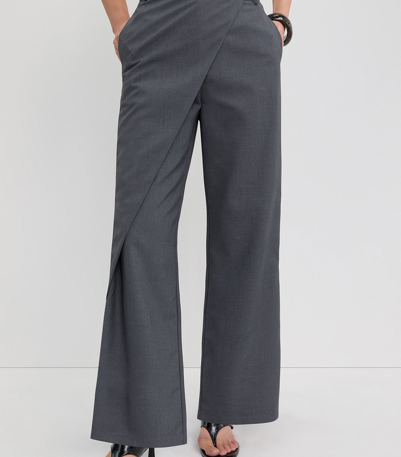 Asymmetric Layered Pants Mid Gray