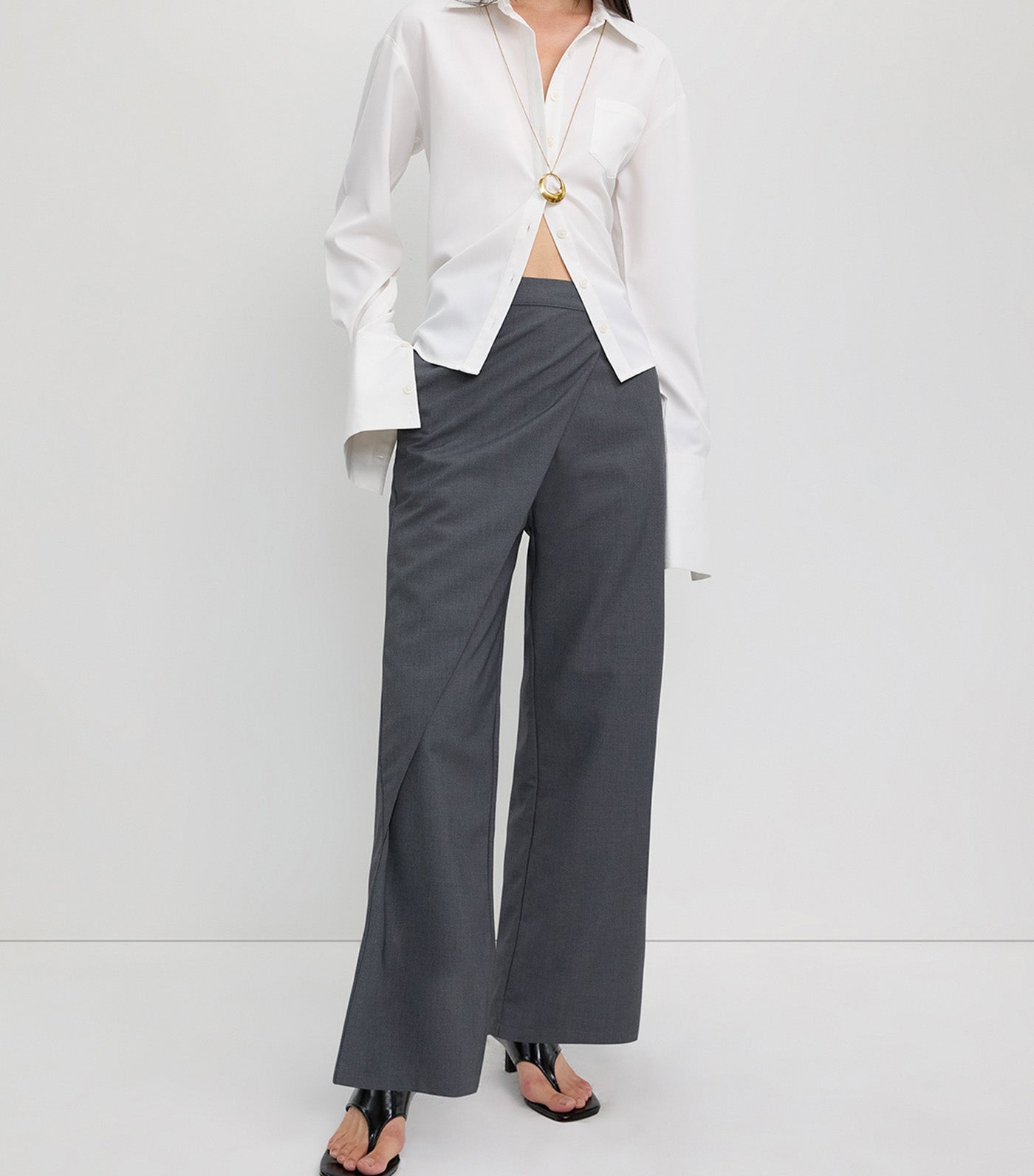 Asymmetric Layered Pants Mid Gray