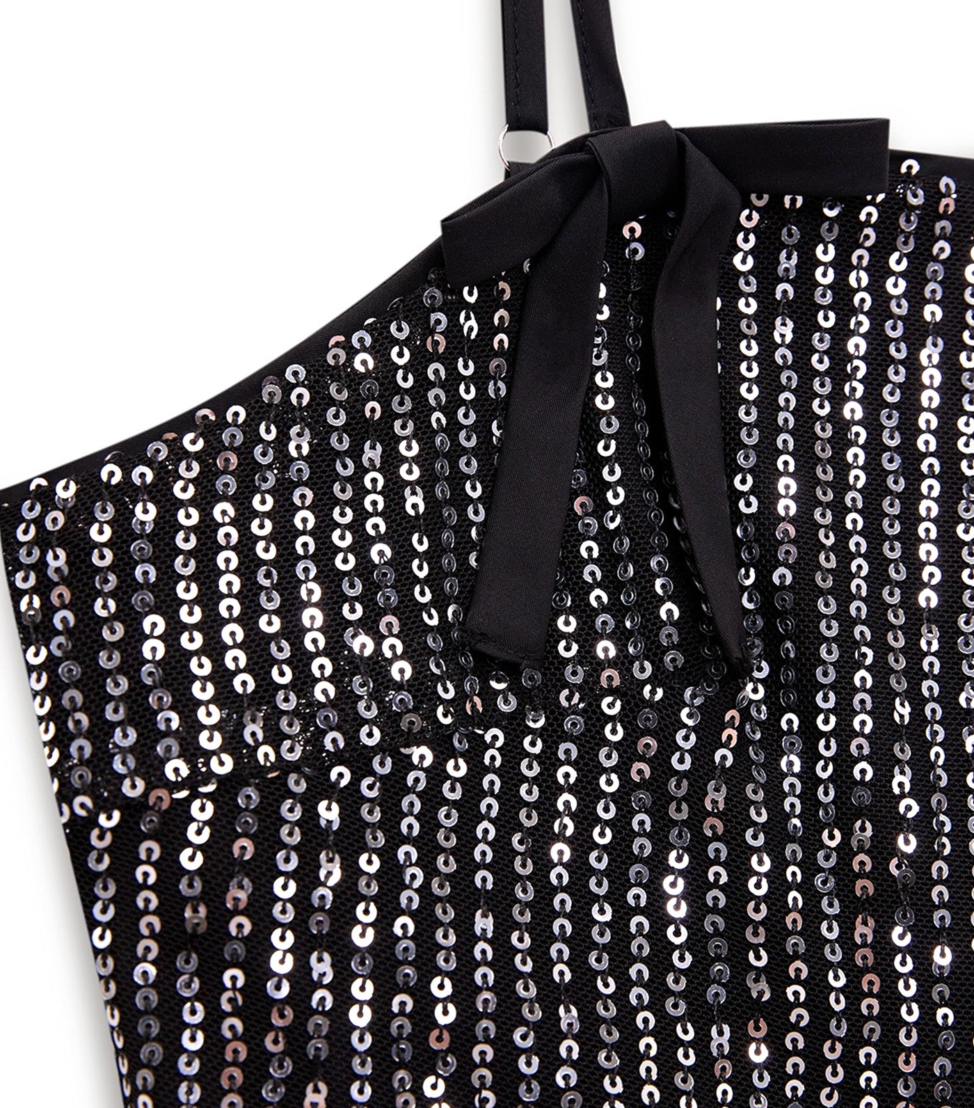 Bow Sequin Peplum Camisole Top Black