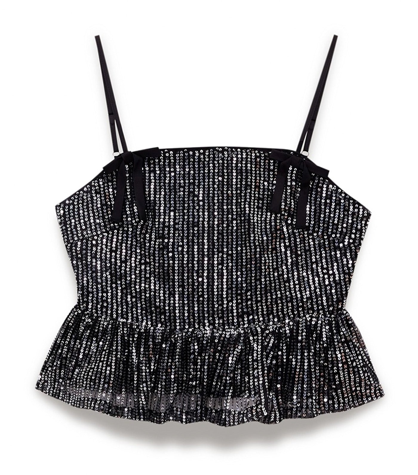 Bow Sequin Peplum Camisole Top Black
