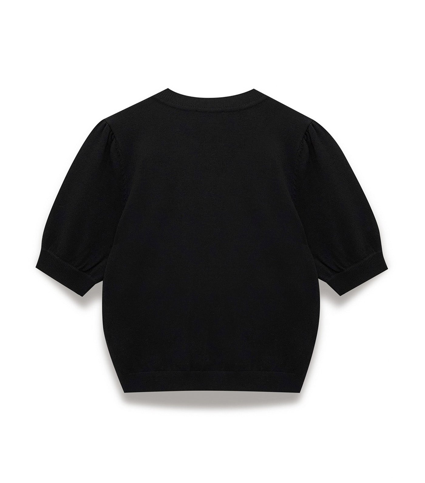 Puff Sleeve Bow Embellished Crop Top Black