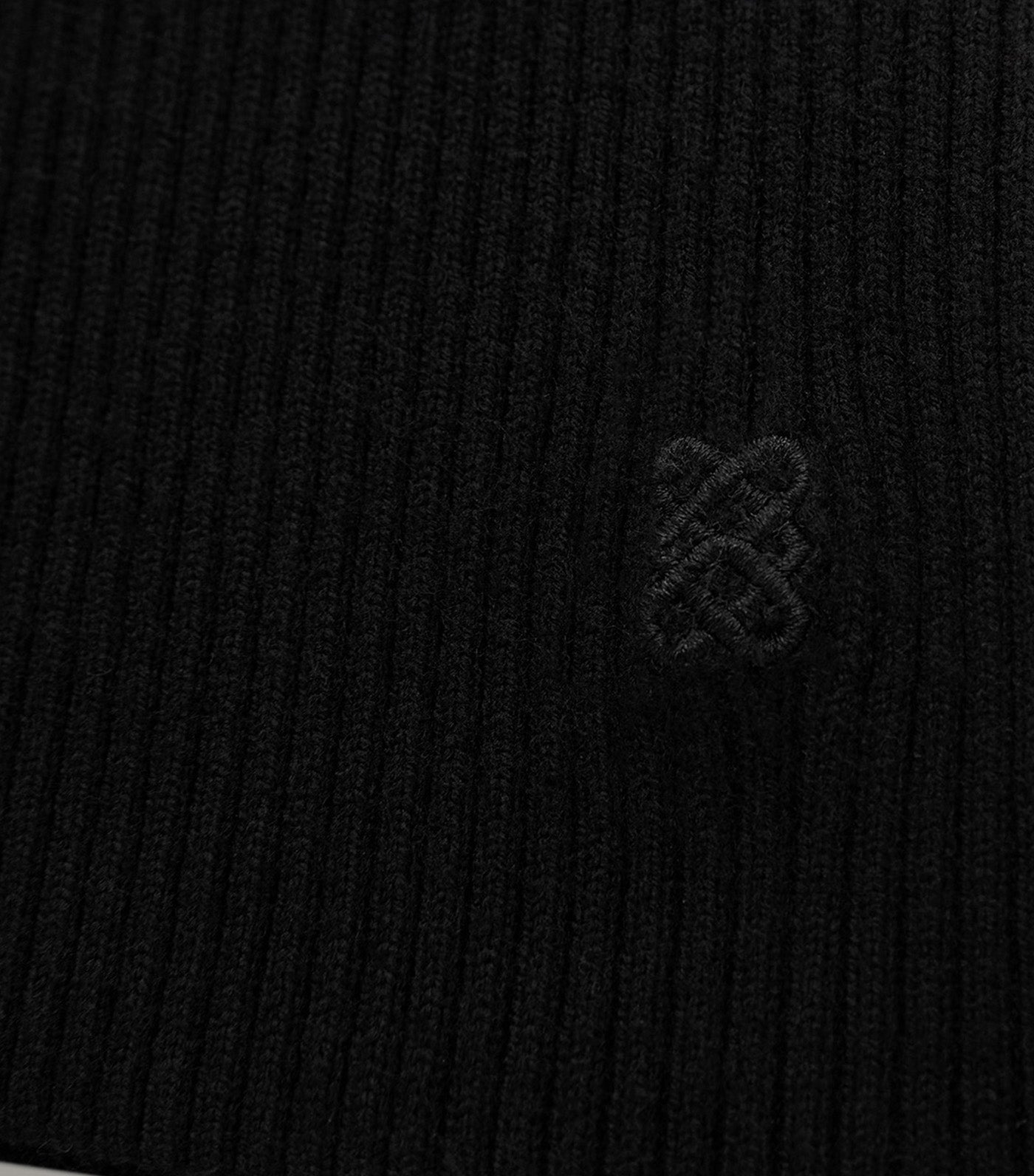 Bow Motif Ribbed Top Black