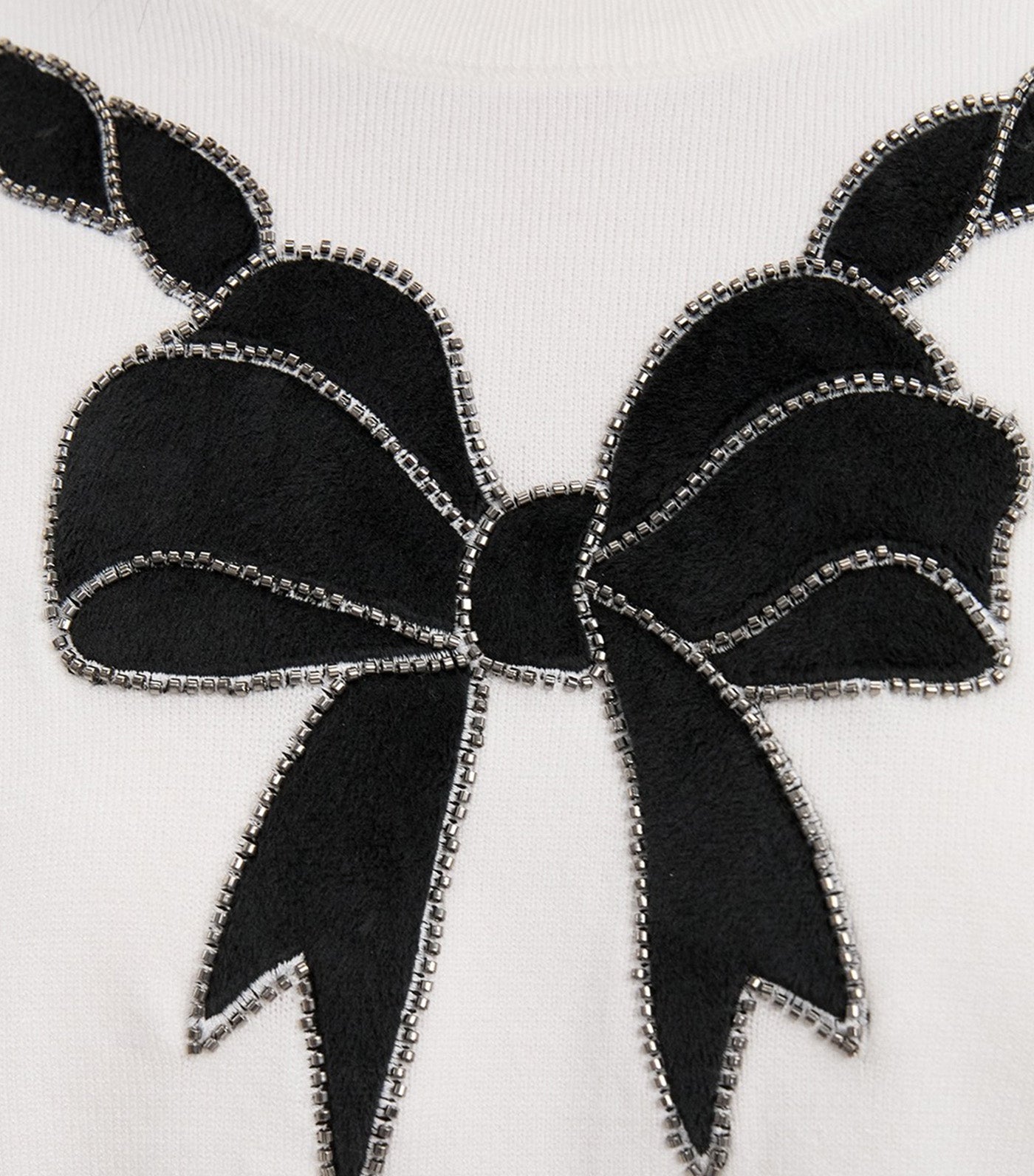 Bow Embellished Oversized Crop Sweater White