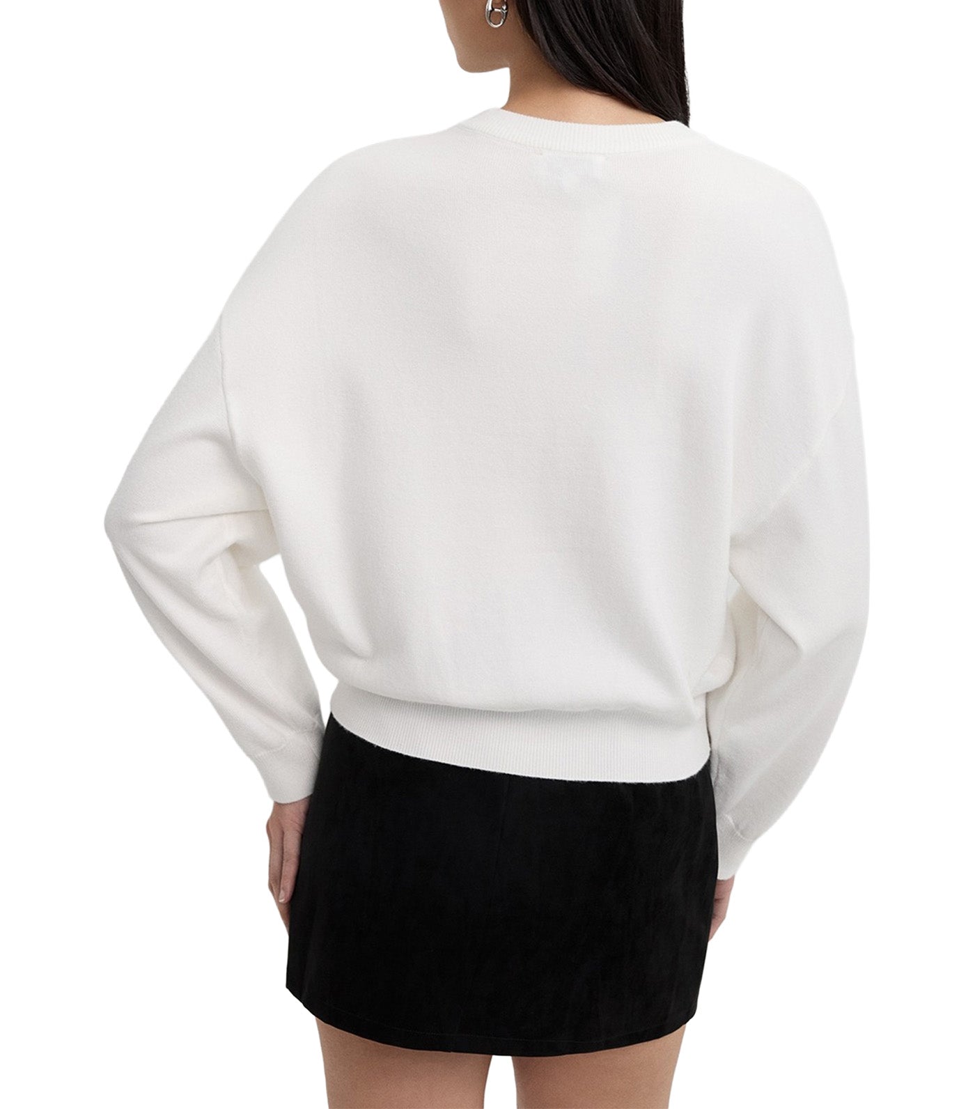 Bow Embellished Oversized Crop Sweater White