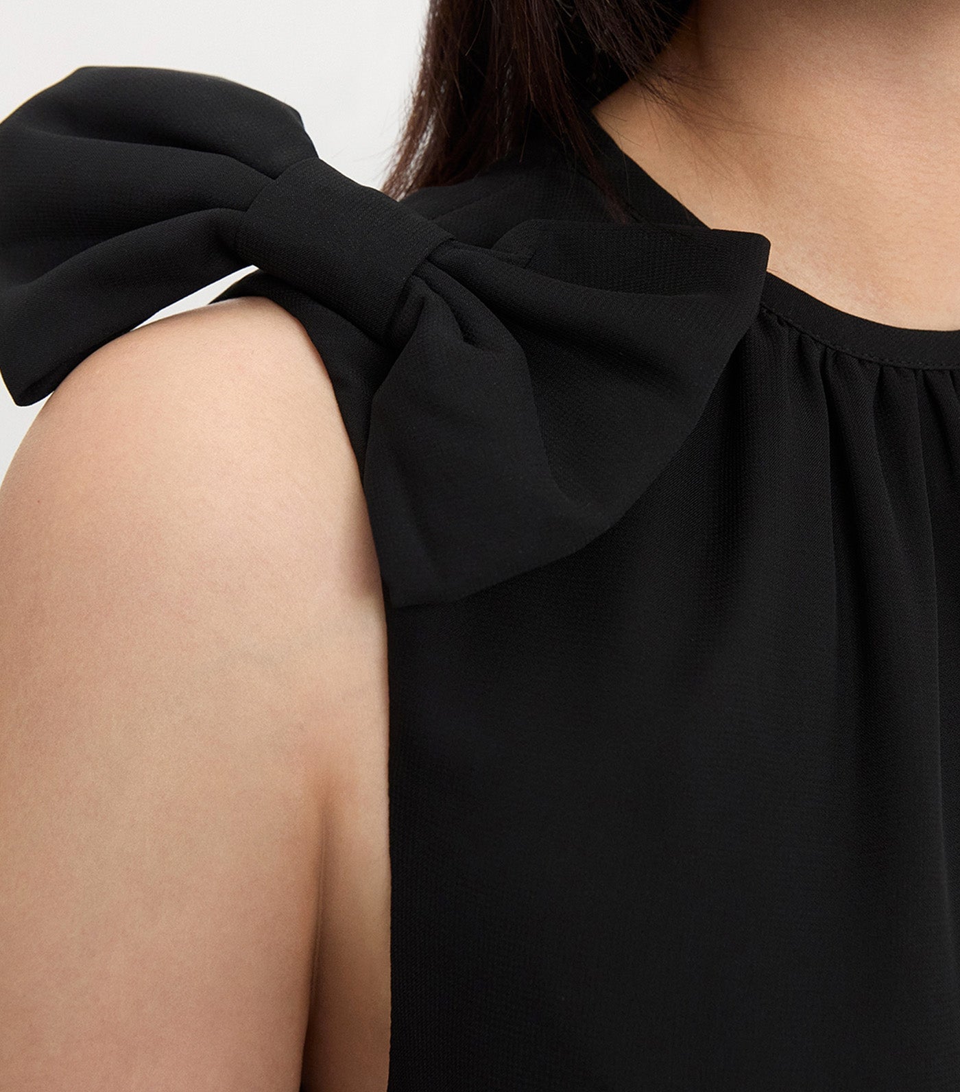Asymmetrical Hem Bow Ruffle Dress Black