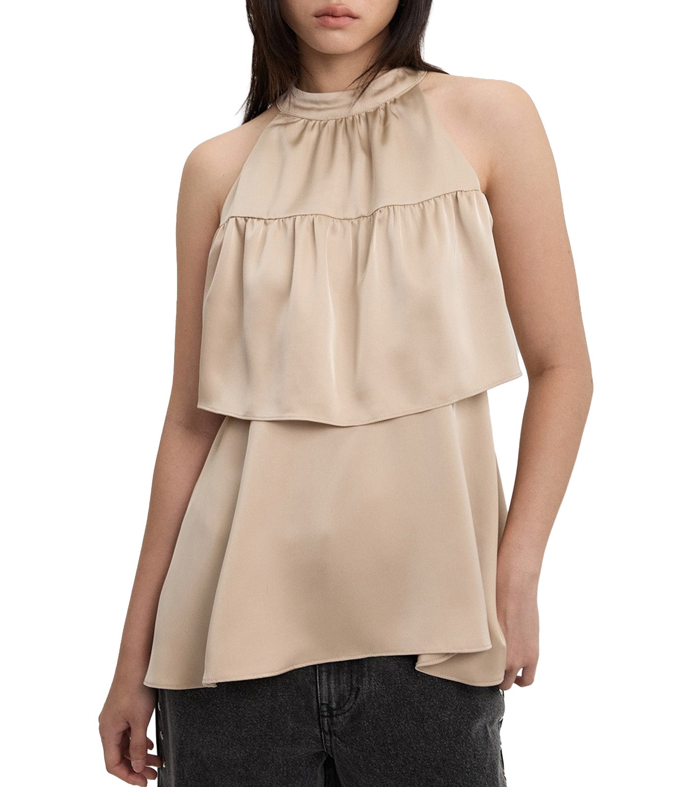 Tiered Ruffles Halter Top Beige