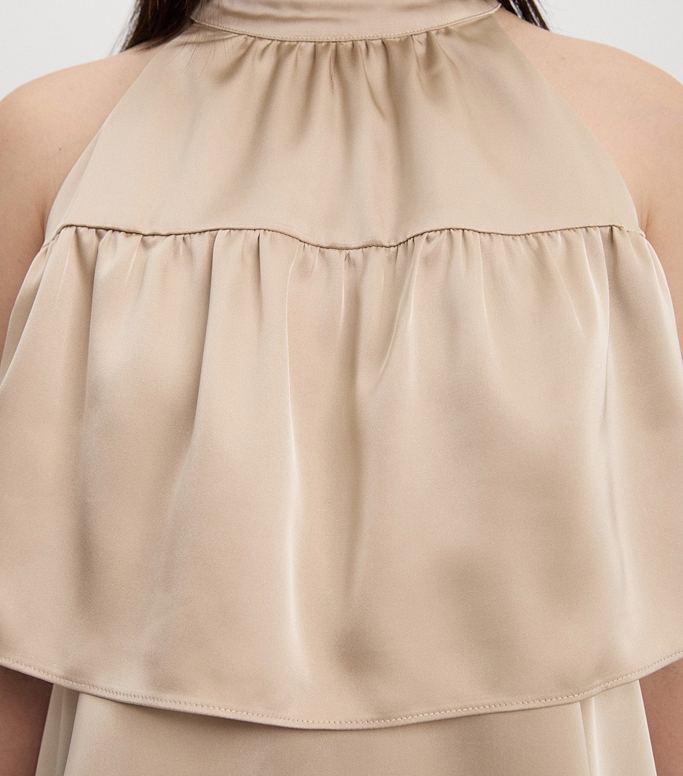 Tiered Ruffles Halter Top Beige
