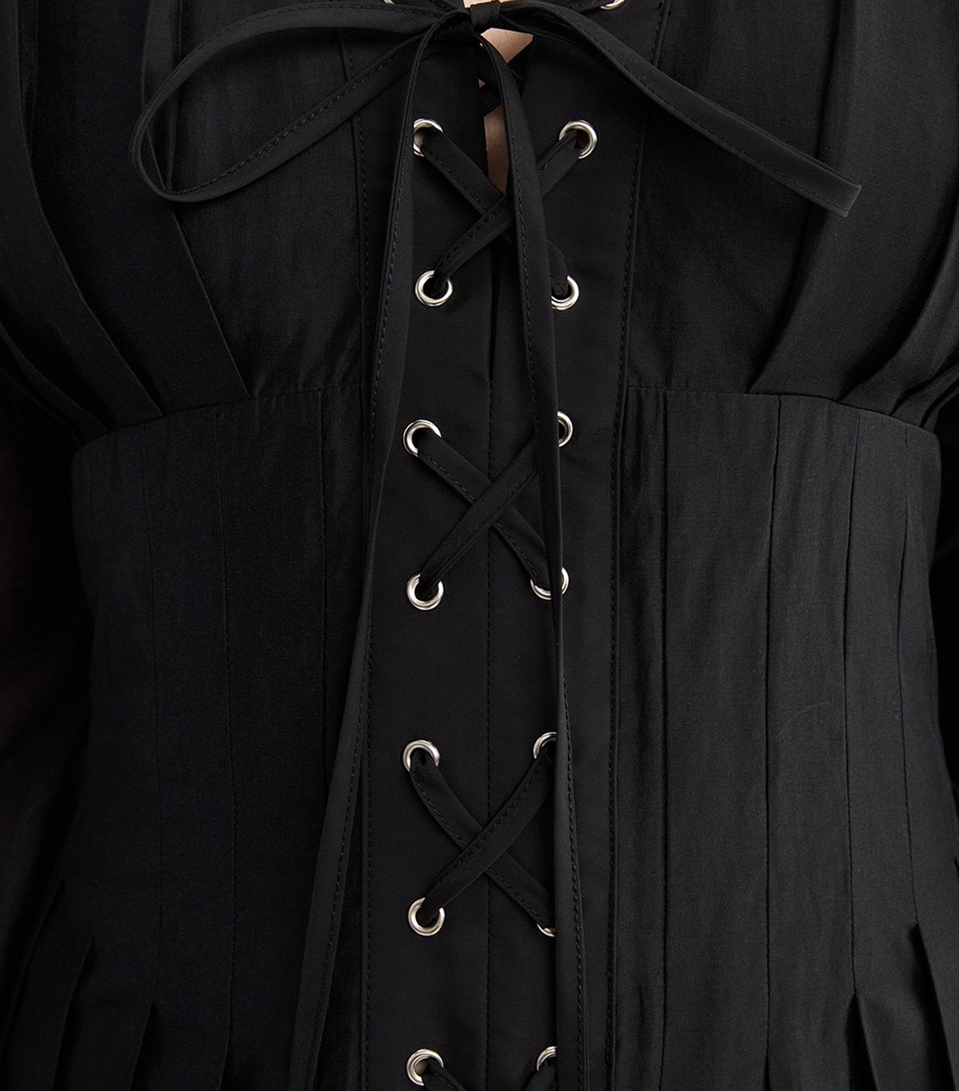 Lace Up Eyelet Dress Black