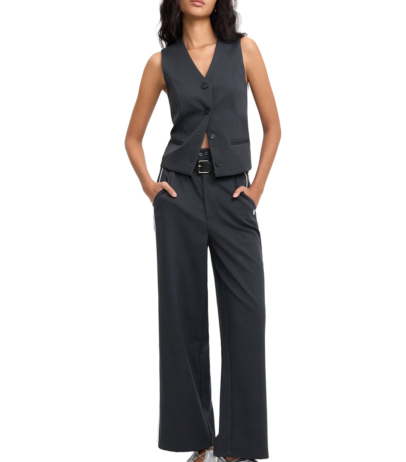 Contrast Trim Vest Dark Gray