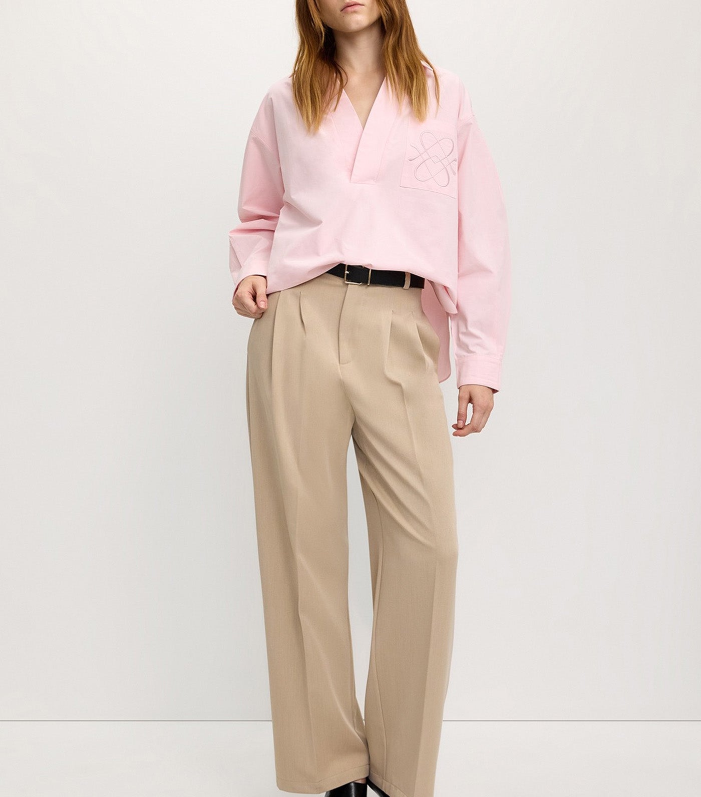 Pocketed Oversized Roll Sleeve Shirt Light Pink