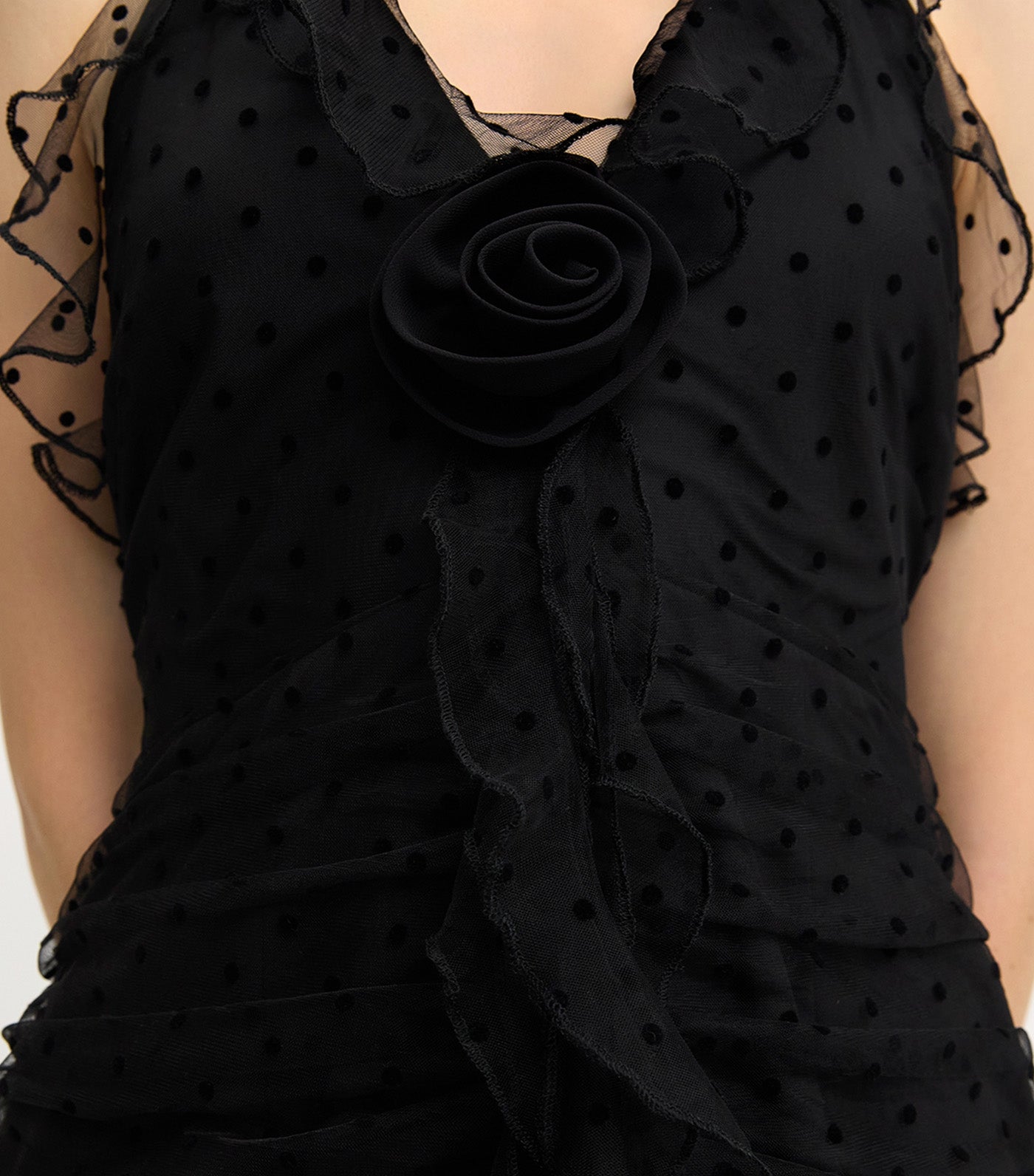 Polka Dot Ruffle Dress Black