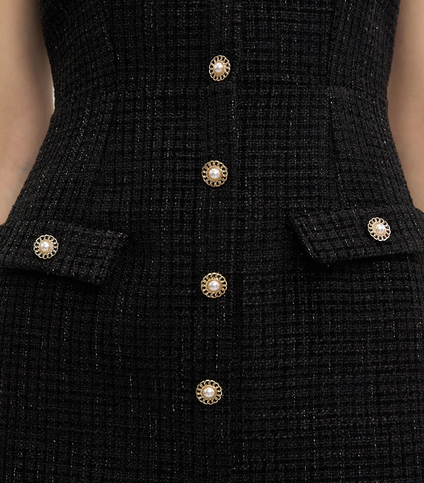 Buttoned Tweed Dress Black
