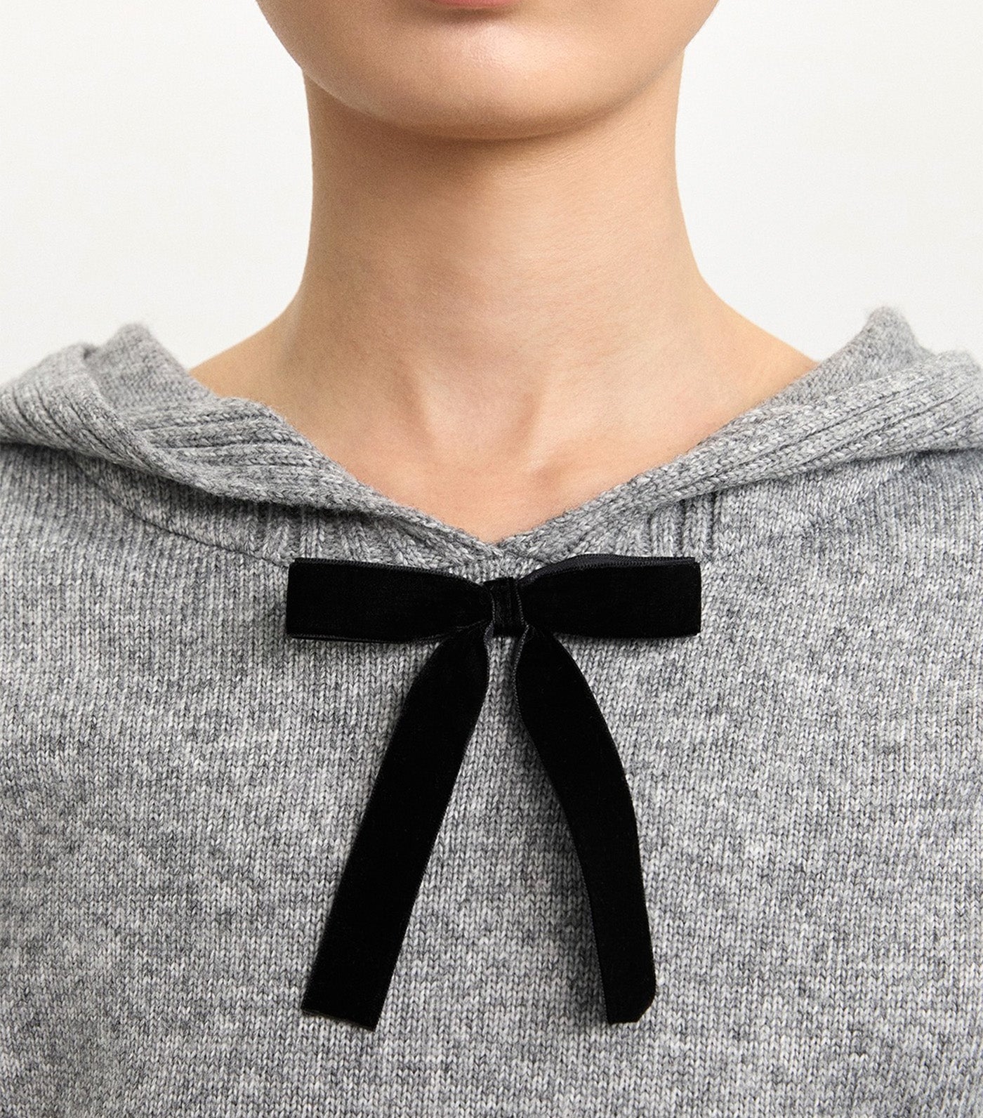 Knitted Hoodie with Bow Mid Gray