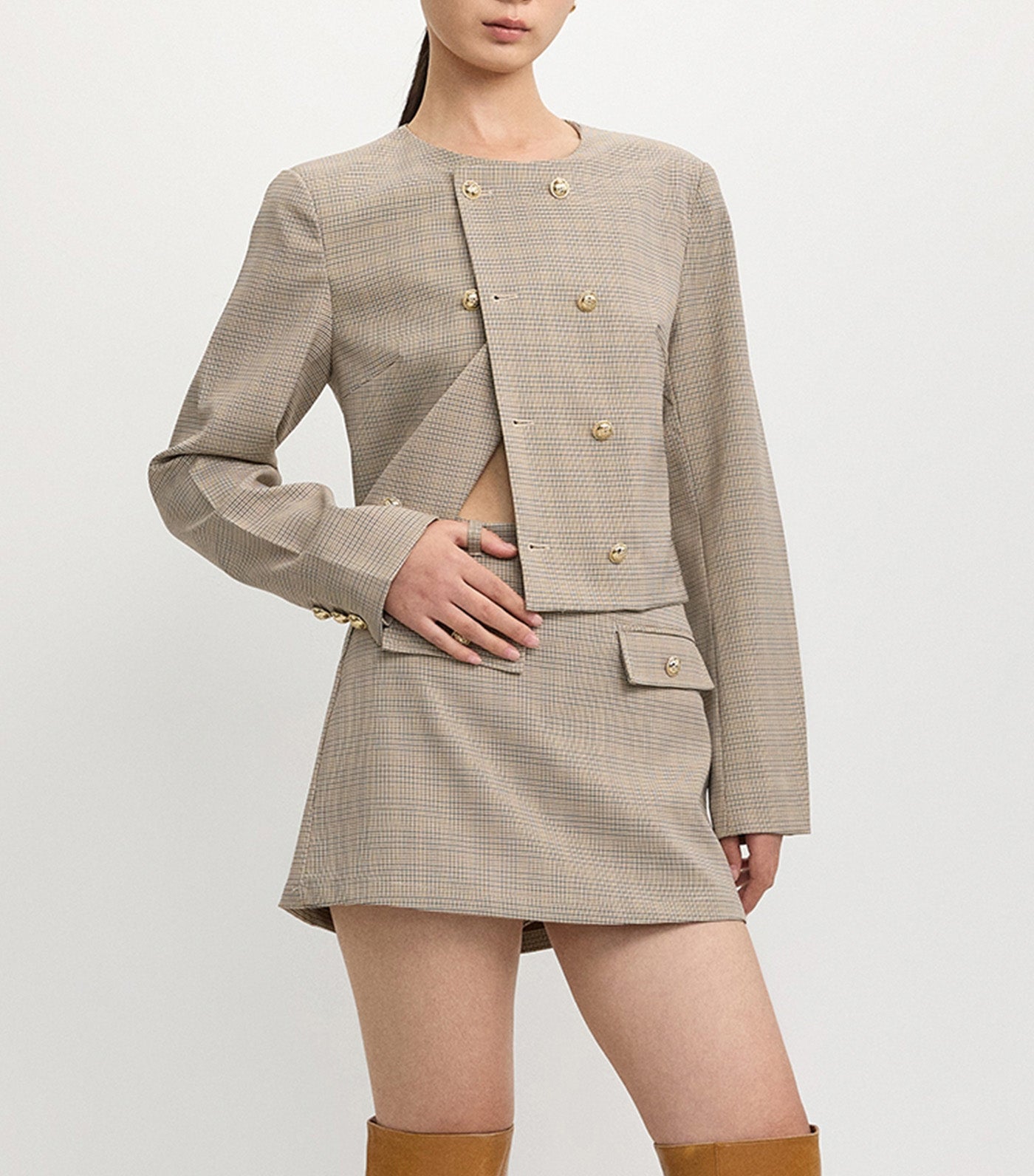 Checkered Skort Beige