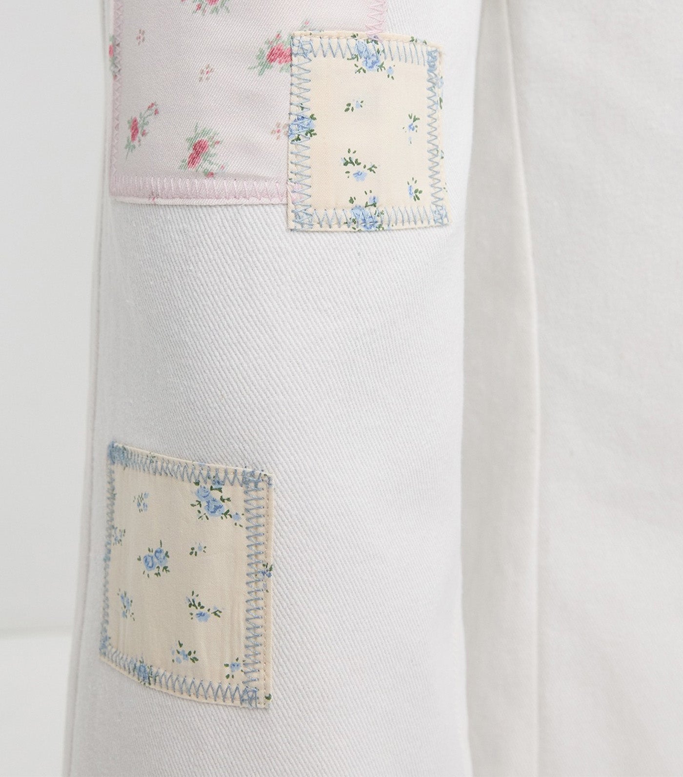 Pomelo Denim Patchwork Trousers White