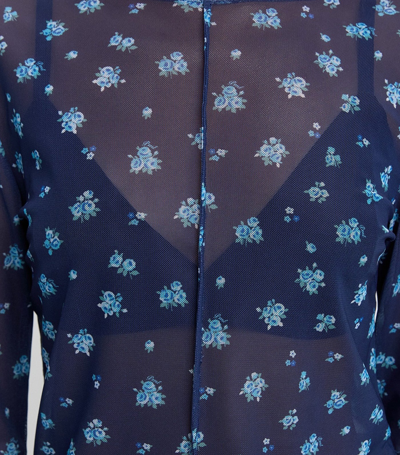 Floral Sheer Mesh Blouse Navy
