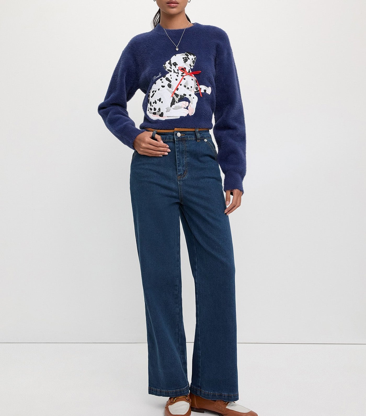 Pomelo High-Waisted Suede-Trim Jean Indigo