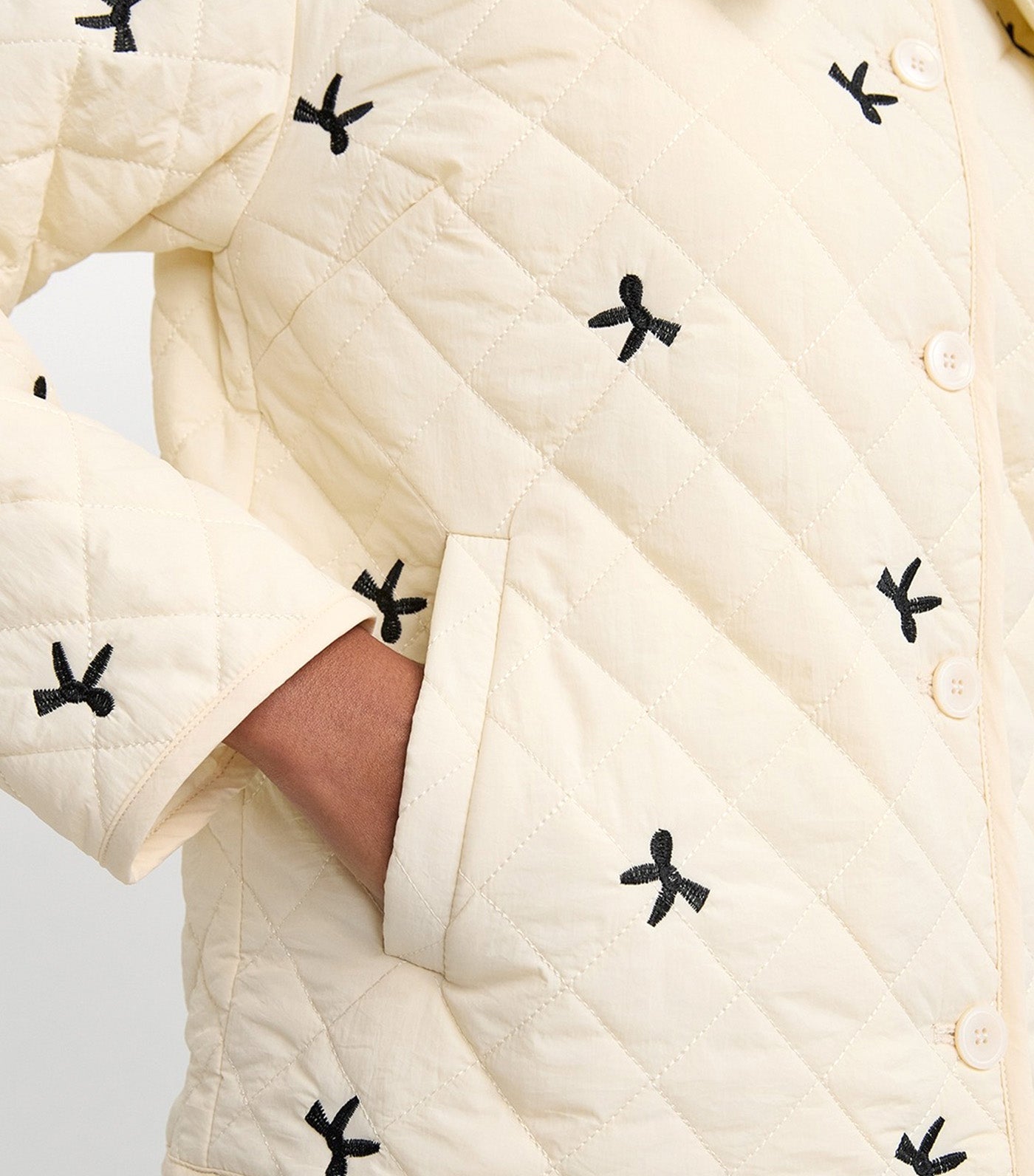 Embroided Quilted Crop Jacket Ivory