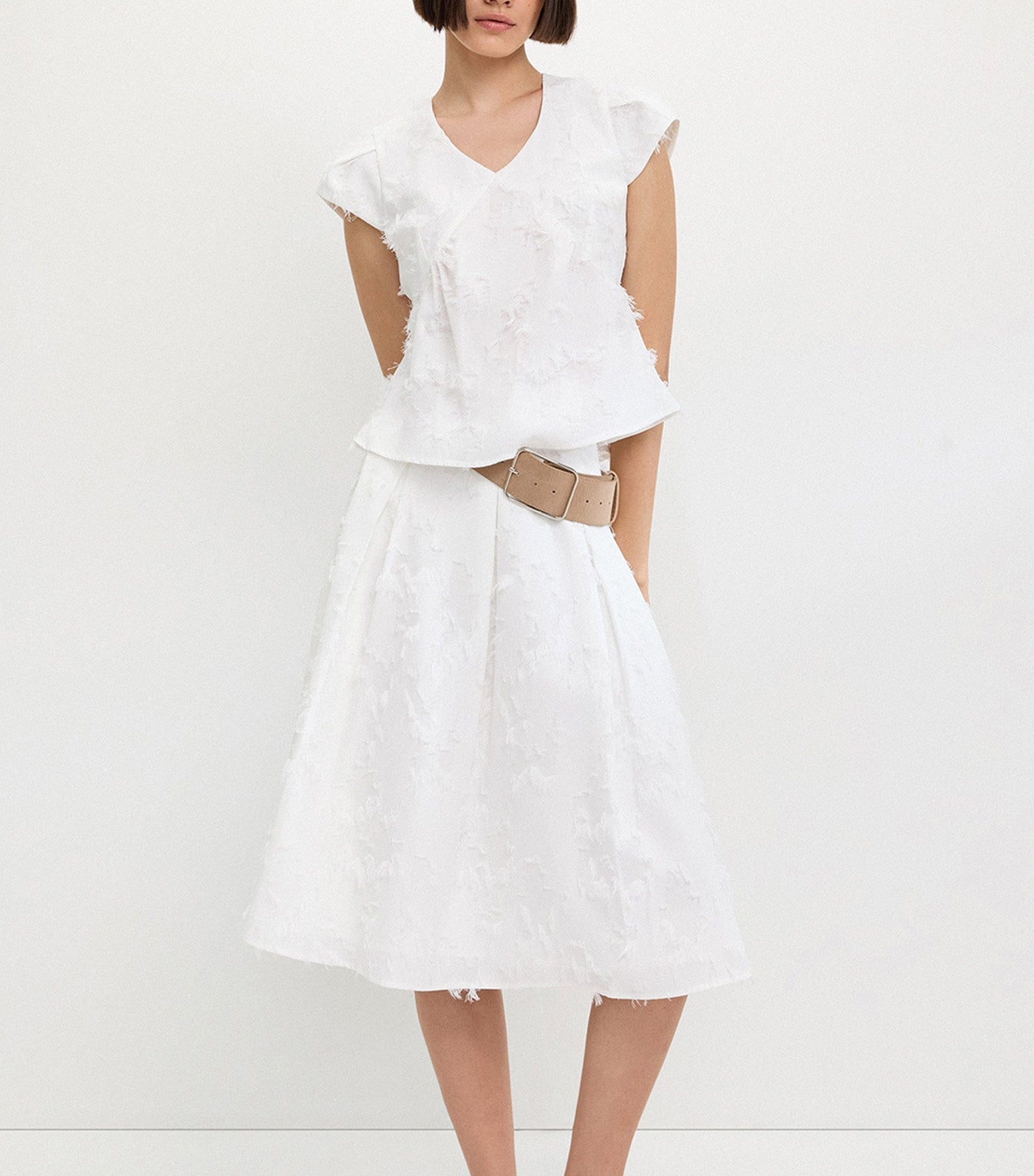 Fringe Detail Pleated Skirt White