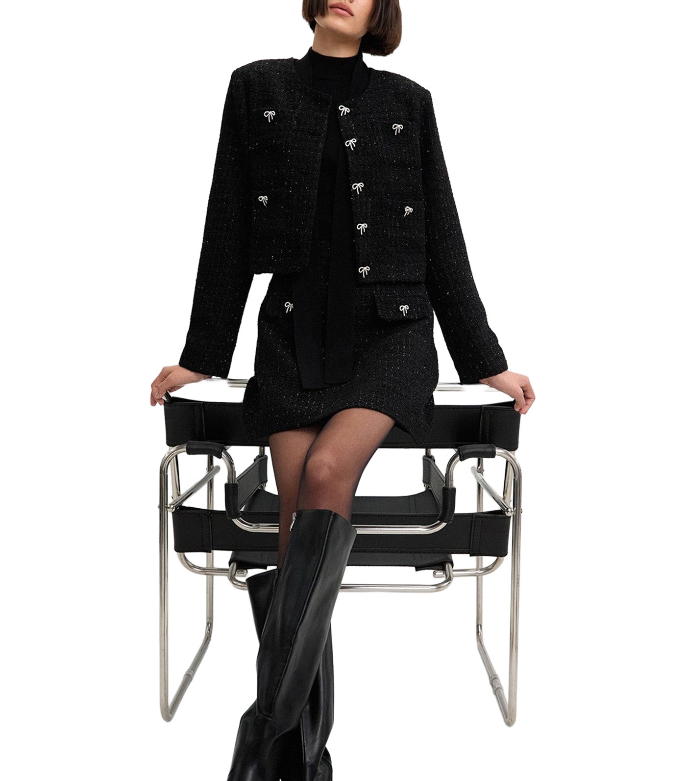 Tweed Cropped Jacket Black