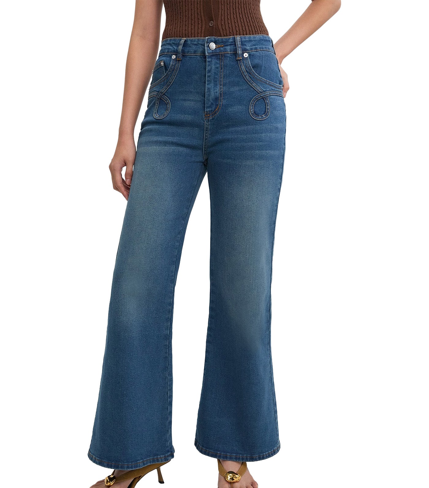 Pomelo Mid-Waisted Flared Jeans Blue