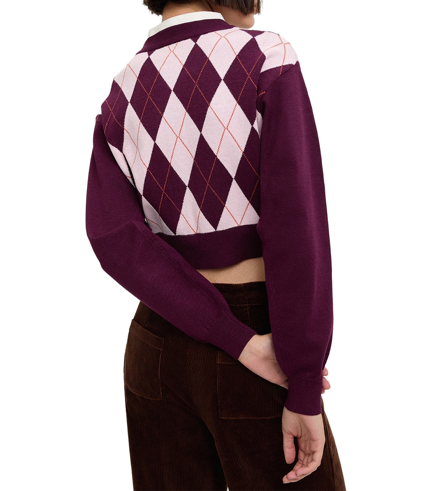 Pomelo Diamond Knit Crop Cardigan Burgundy