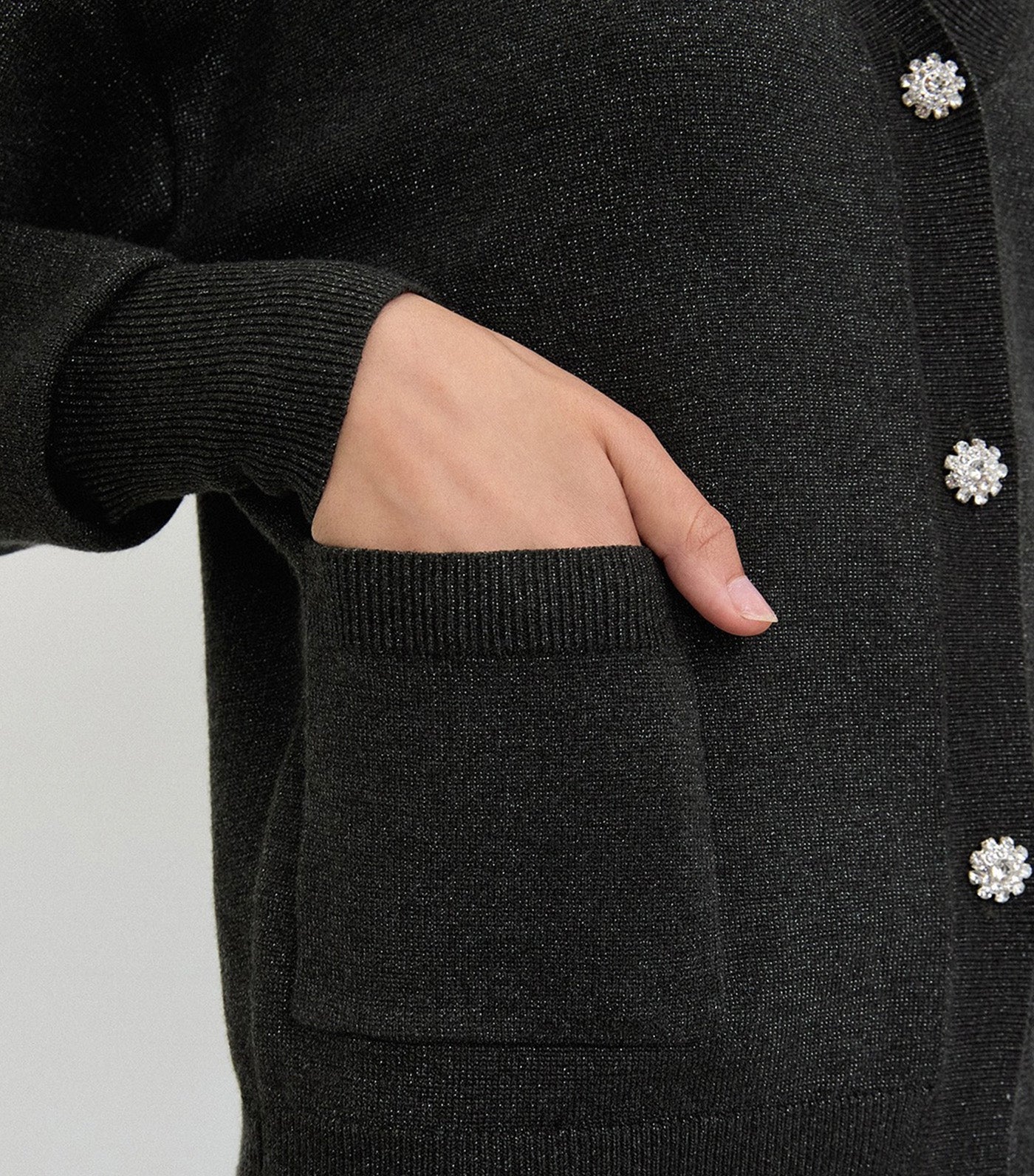 Rhinestone Buttons Cardigan Dark Gray