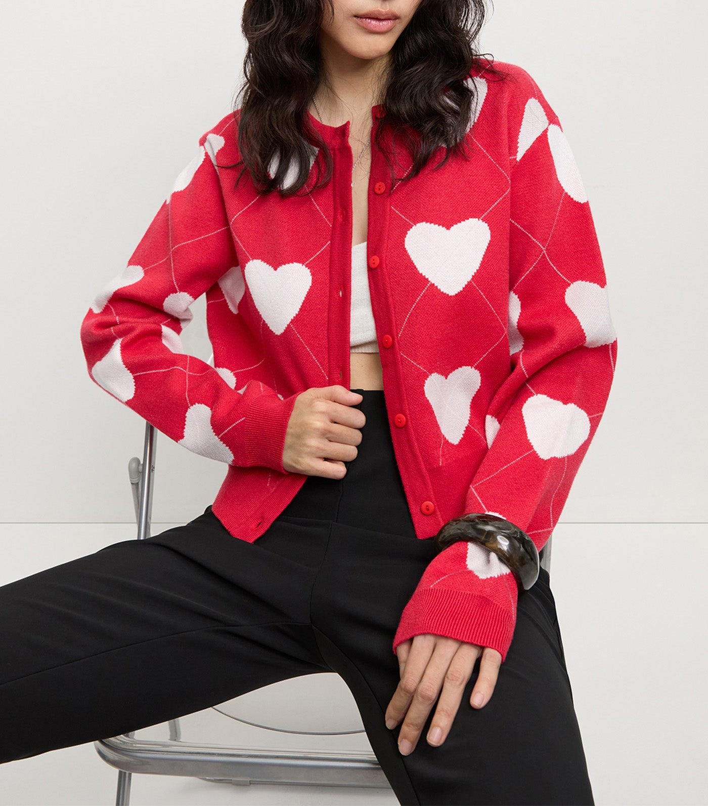 Pomelo Heartfelt Cardigan Red