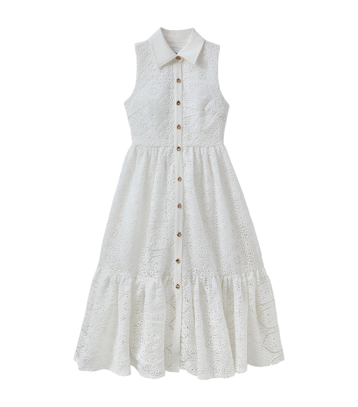 Pomelo Pointed Collar Floral Lace Maxi Dress White