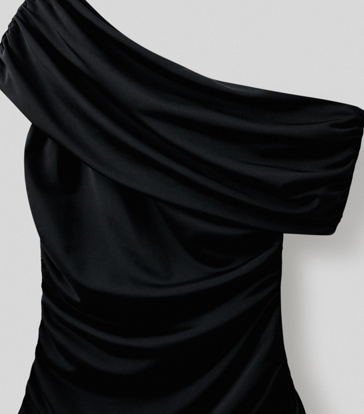 Pomelo One Shoulder Ruched Asymmetric Maxi Dress Black