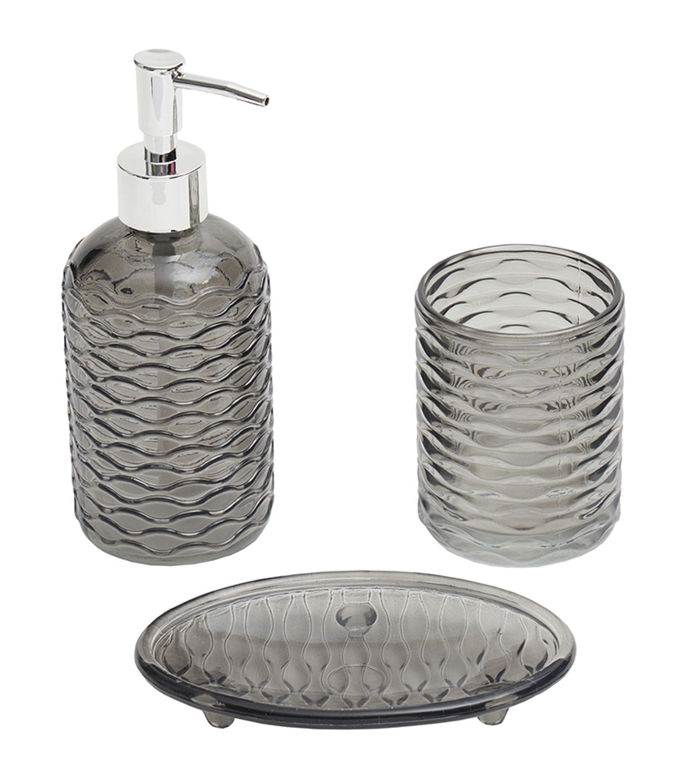 MakeRoom Rippled 3-Piece Glass Bathroom Accessories Set