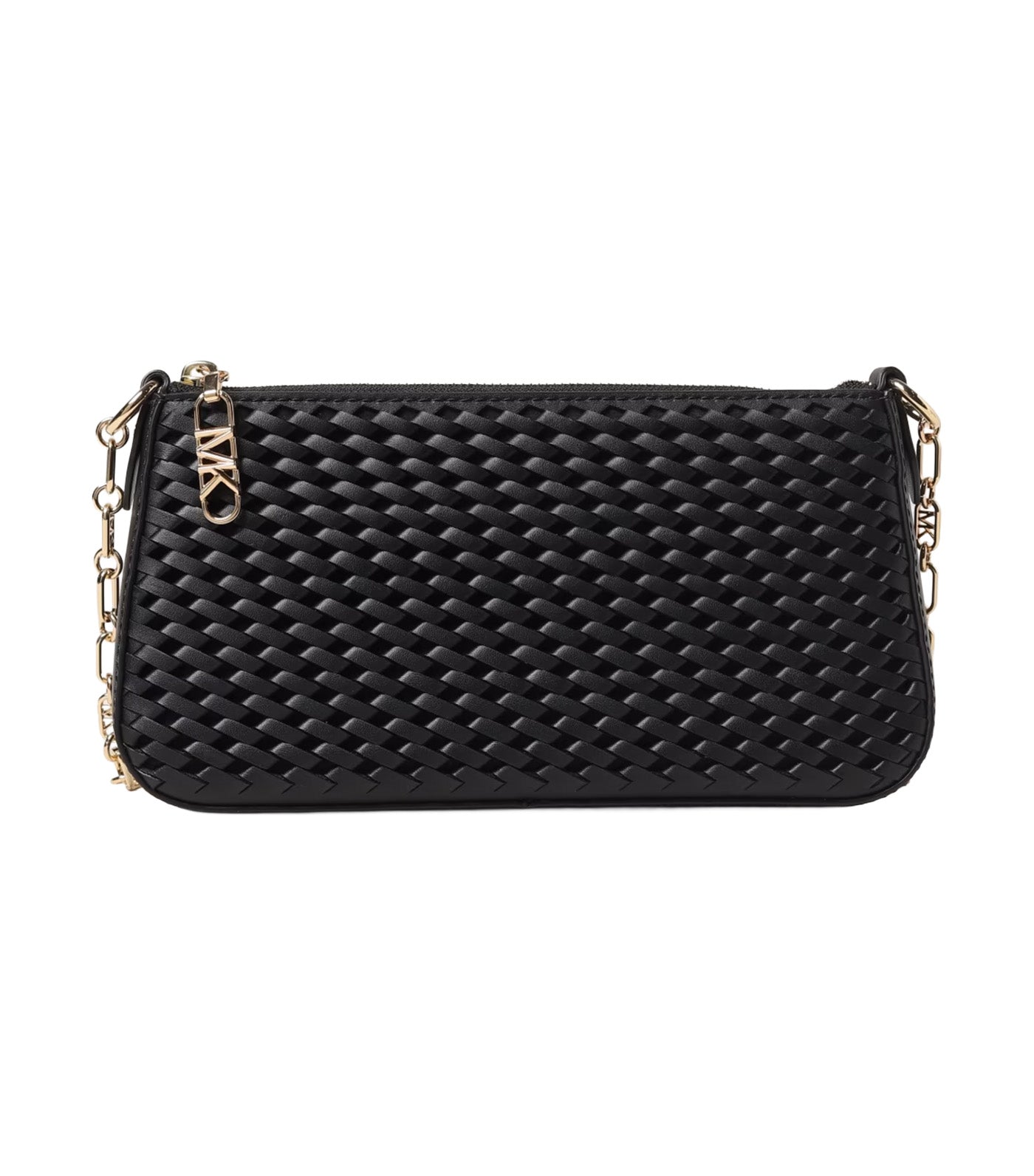 Empire Medium Woven Leather Chain-Link Pochette Black