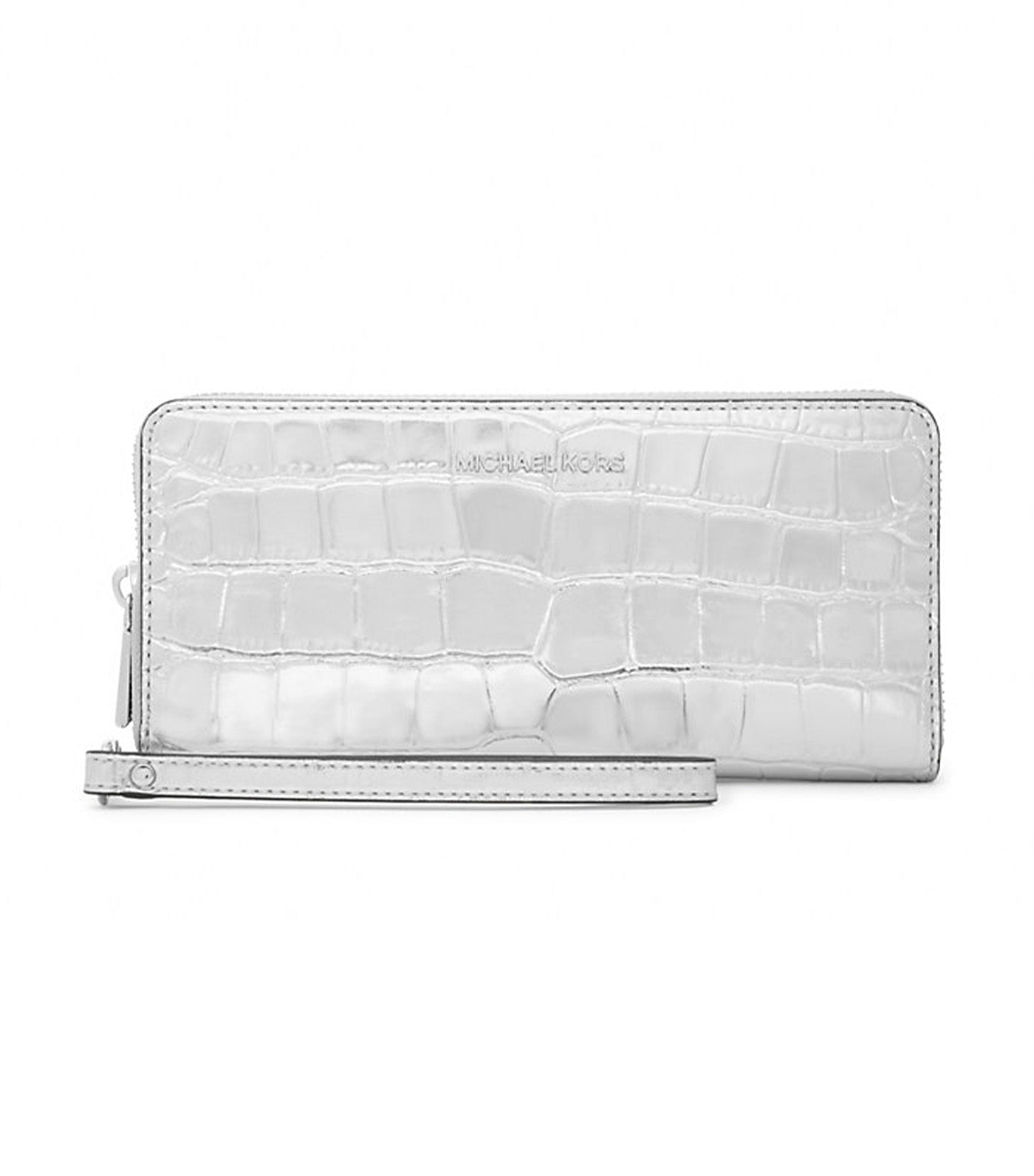 Jet Set Travel Metallic Crocodile Embossed Leather Continental Wallet Silver