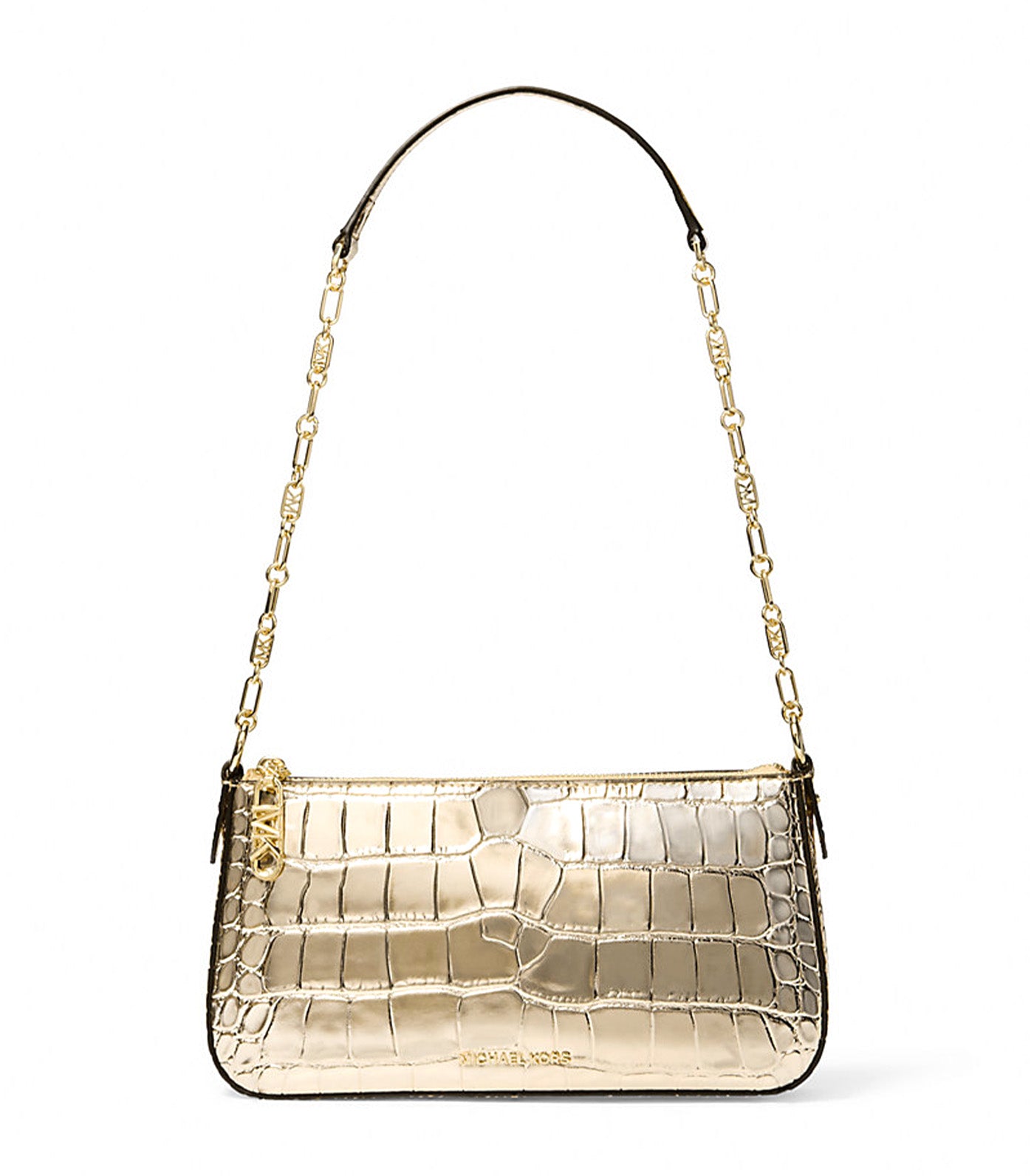 Empire Medium Metallic Crocodile Embossed Leather Chain-Link Pochette Pale Gold