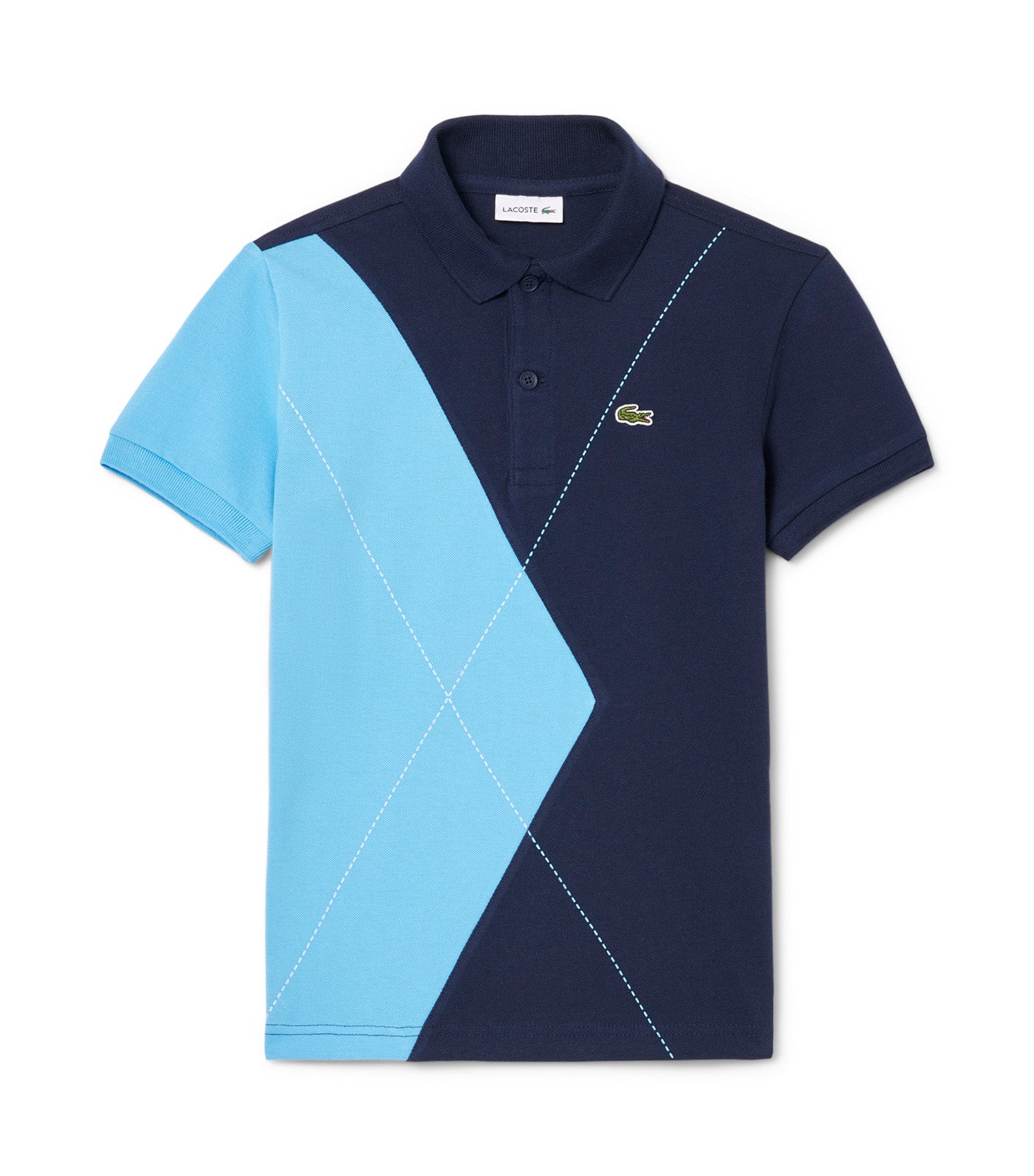 Argyle Motif Piqué Polo Shirt Navy Blue/Argentine Blue