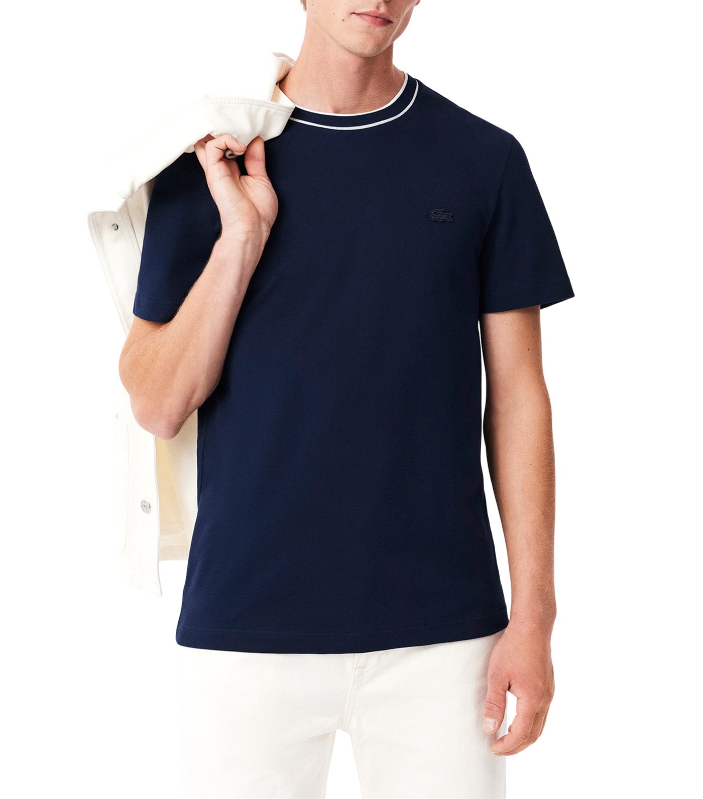Stretch Piqué Stripe Collar T-Shirt