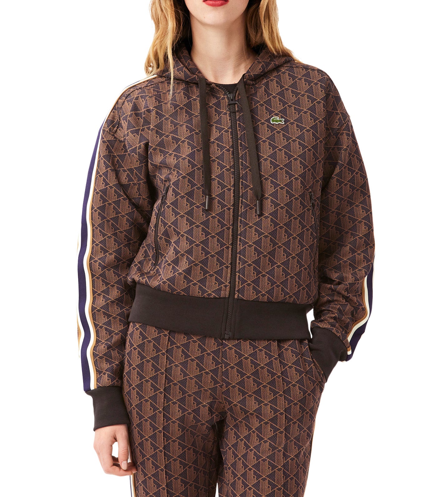 Lacoste Jacquard Monogram Hoodie Velvet/Date Brown