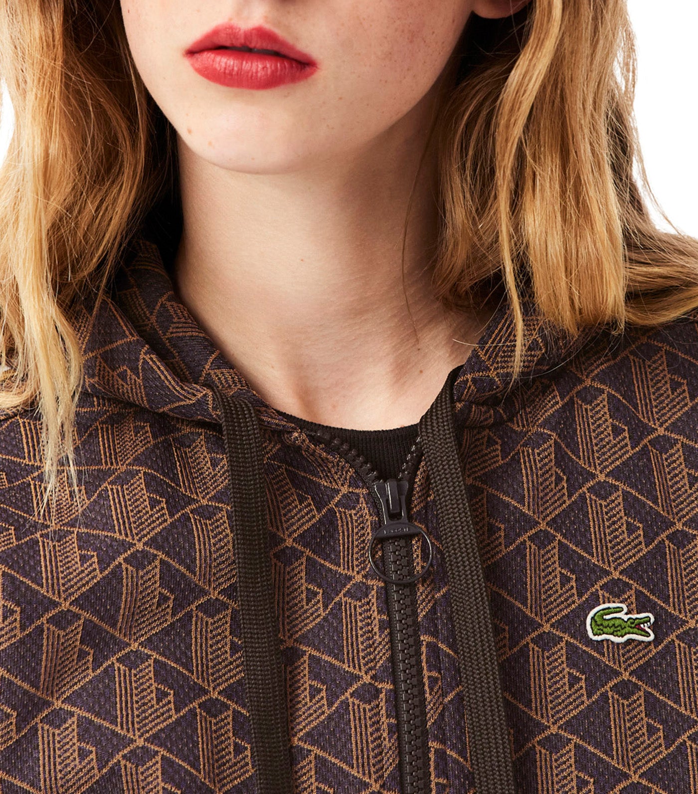 Lacoste Jacquard Monogram Hoodie Velvet/Date Brown