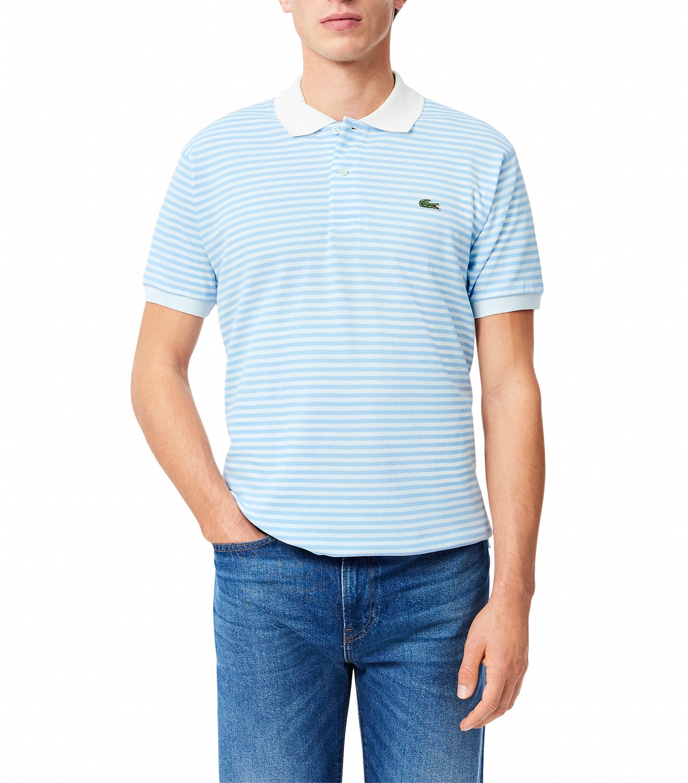 Classic Fit L.12.12 Striped Petit Piqué Polo Shirt White/Overview